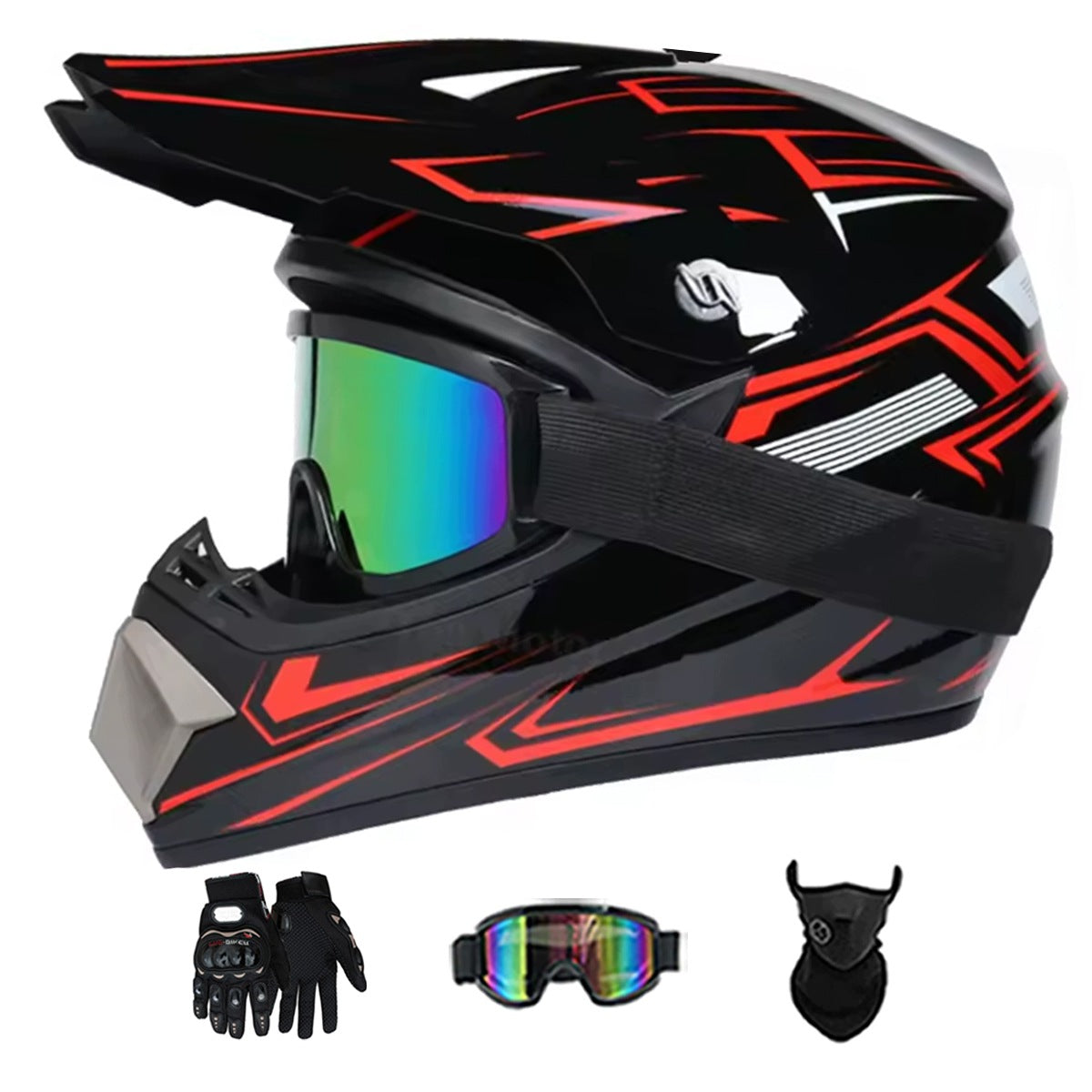 MOTORCYCLE HELMET CROSS LIGHT ENDURO QUAD + GOGGLES + GLOVES + XL MASK