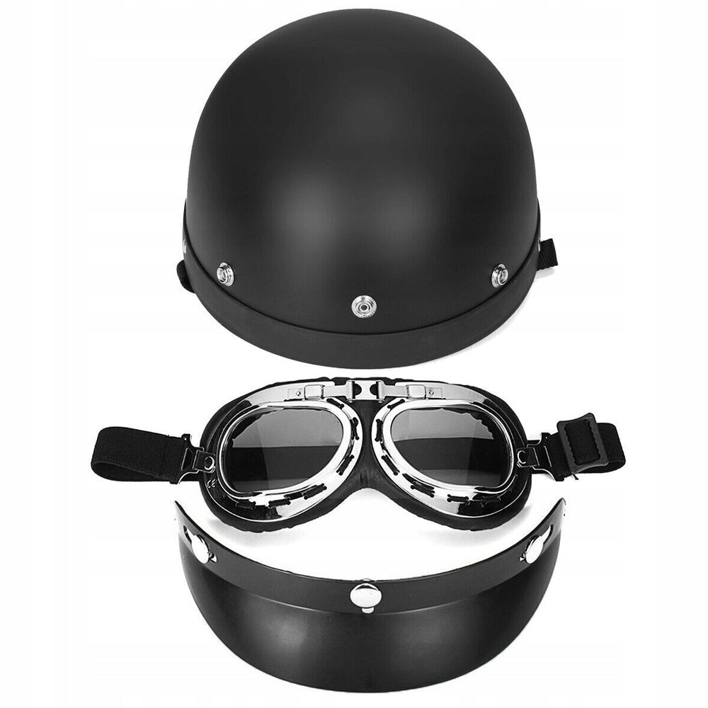 MOTORCYCLE HELMET FOR SCOOTER WITH GOGGLES PEANUT HELMET RETRO SET BLACK Manufacturer no brand