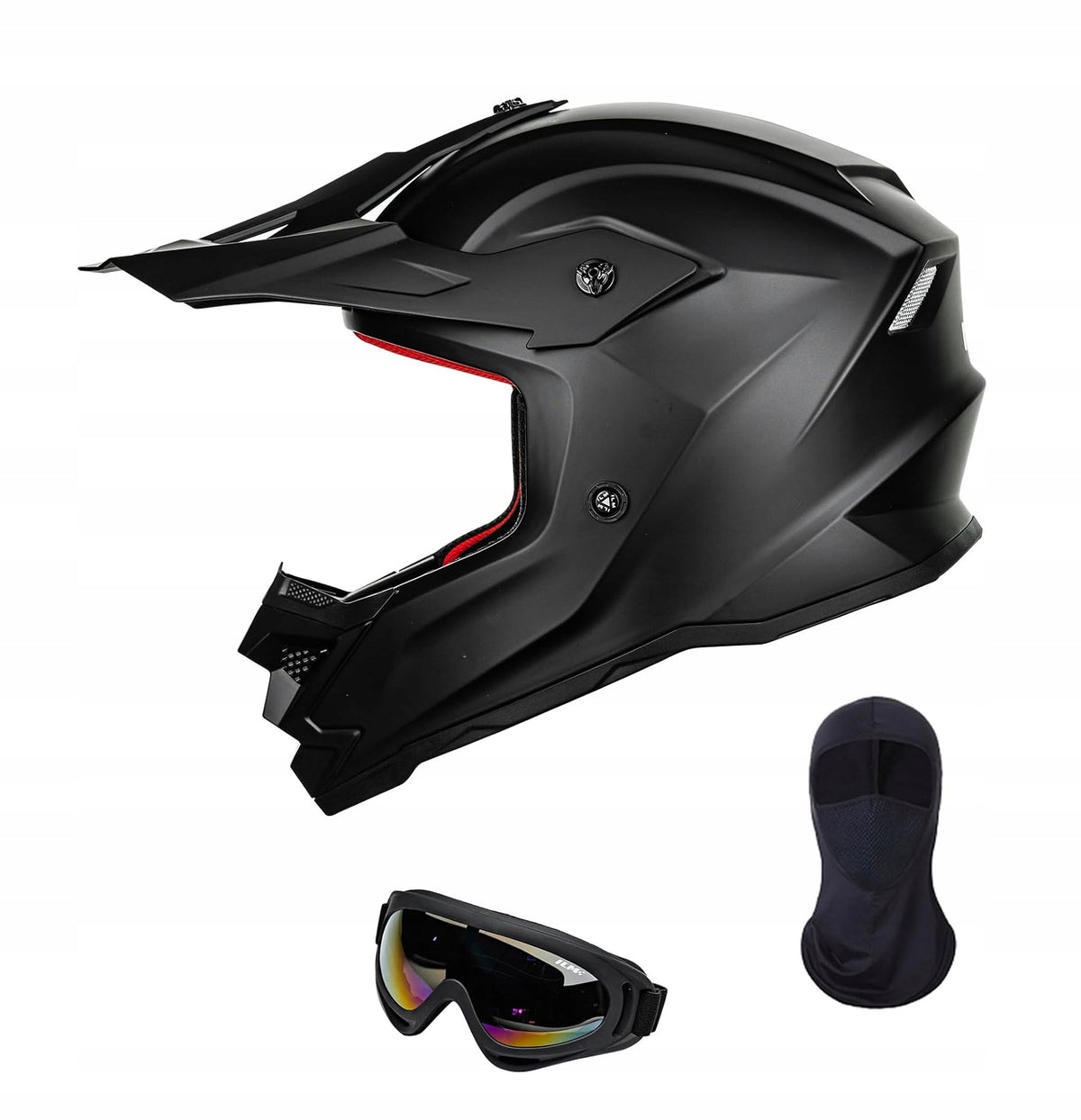 MOTORCYCLE HELMET FULL FACE cross enduro S 49-50 light ventilated + goggles