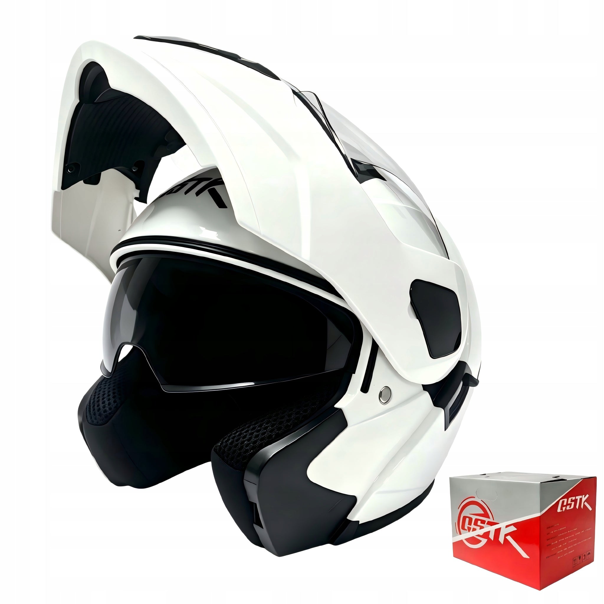 MOTORCYCLE HELMET GLOSSY WHITE MODULAR HELMET SIZE M (57-58 CM)