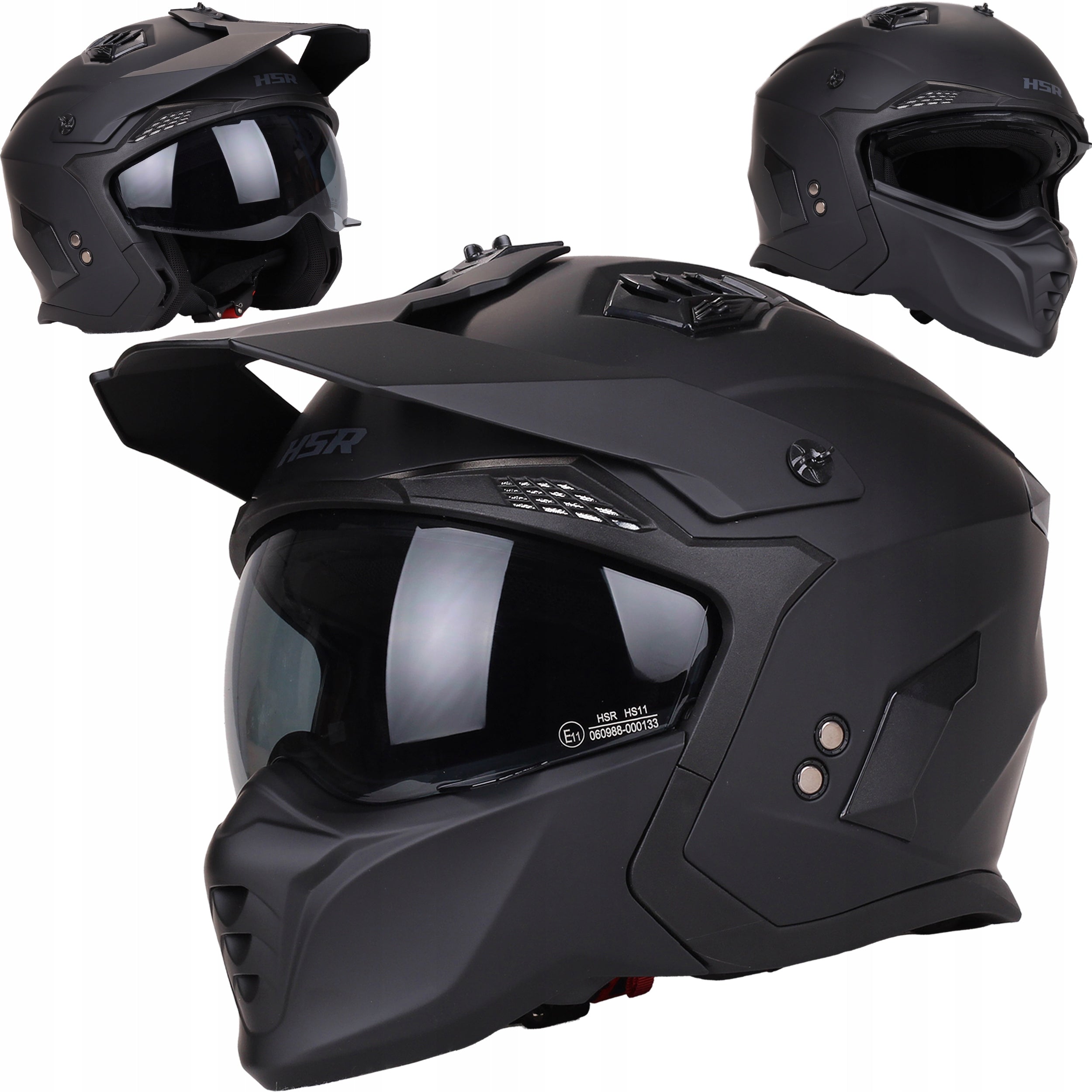 MOTORCYCLE HELMET HSR HS711 DETACHABLE JAW 4in1 black mat ECE22.06 XL