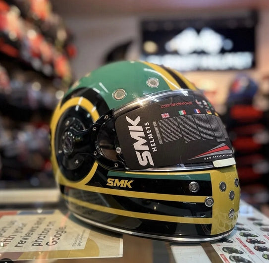 MOTORCYCLE HELMET INTEGRAL SMK RETRO GL428 GREEN GLOSS YELLOW S 55-56cm Manufacturer SMK