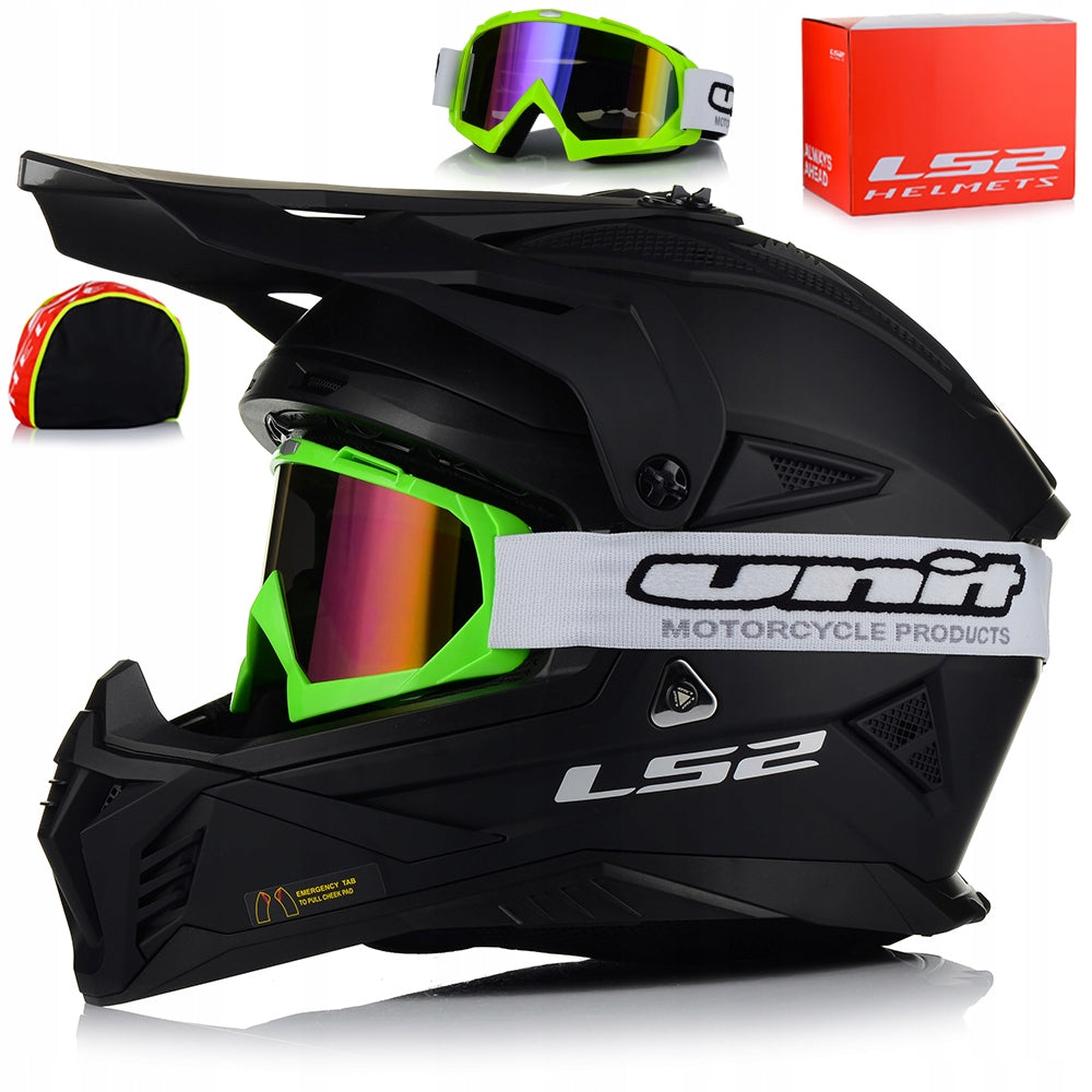 MOTORCYCLE HELMET | LS2 MX708 FAST II + GOGGLES | LIGHTWEIGHT ENDURO CROSS QUAD ATV