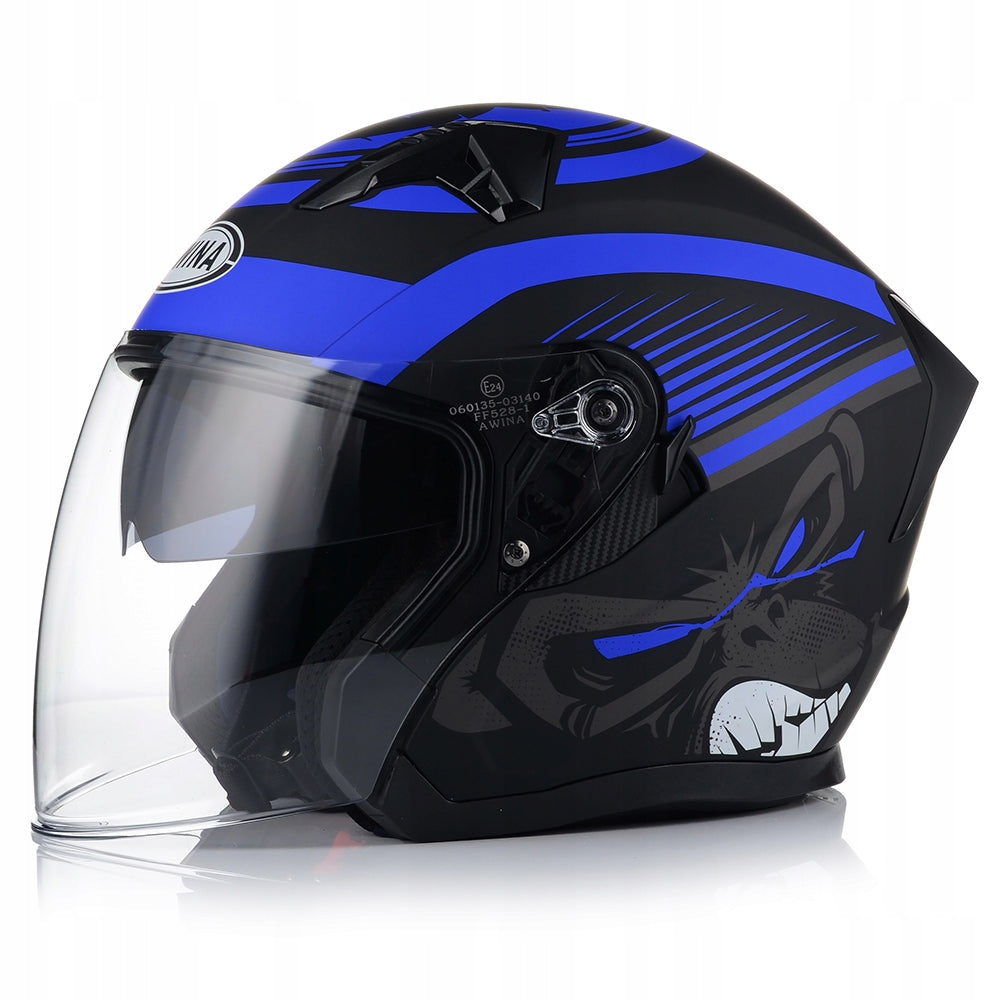 MOTORCYCLE HELMET OPEN AWINA JK528 BLACK-BLUE MAT ECE R22.06 S