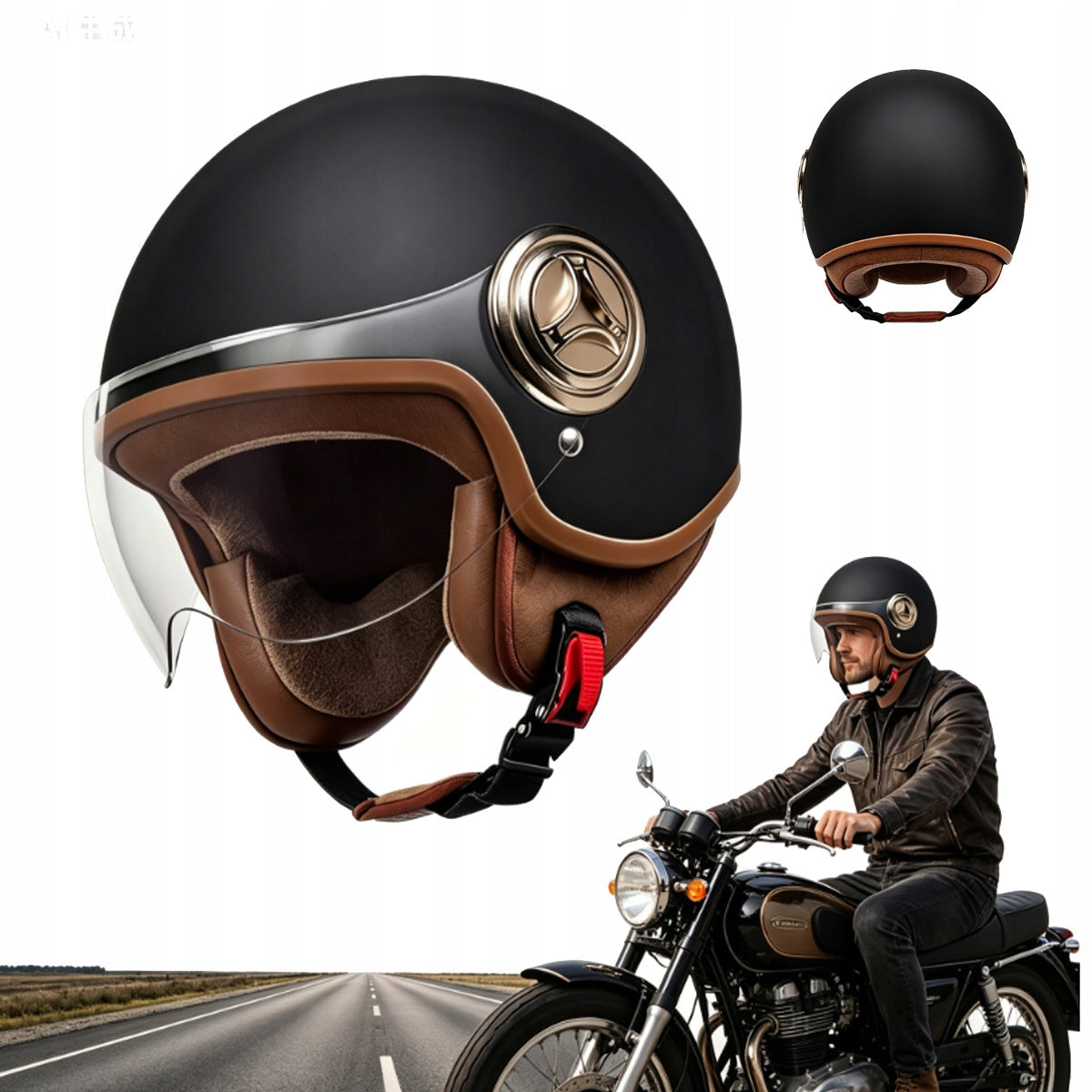MOTORCYCLE HELMET OPEN BLACK MAT SCOOTER QUAD MOTOR + BLEND