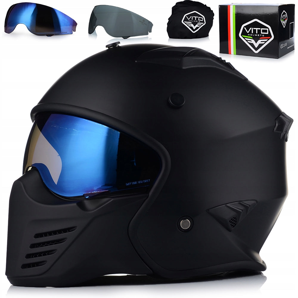 MOTORCYCLE HELMET OPEN | VITO BRUZANO MATT | DETACHABLE JAW + 2x GLASS