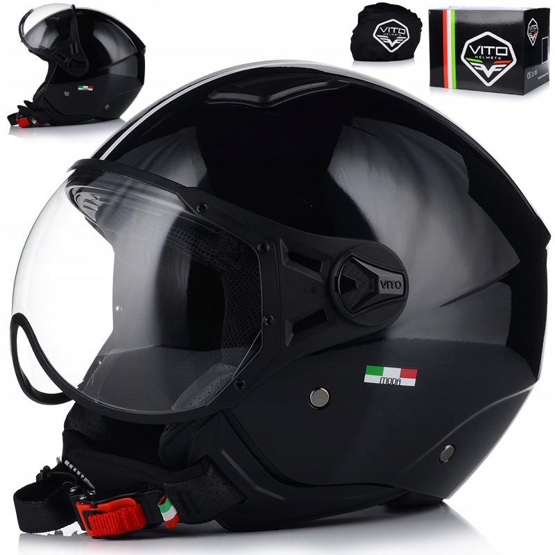 MOTORCYCLE HELMET OPEN | VITO MODA BLACK | CHOPPER ECE SCOOTER 22/06