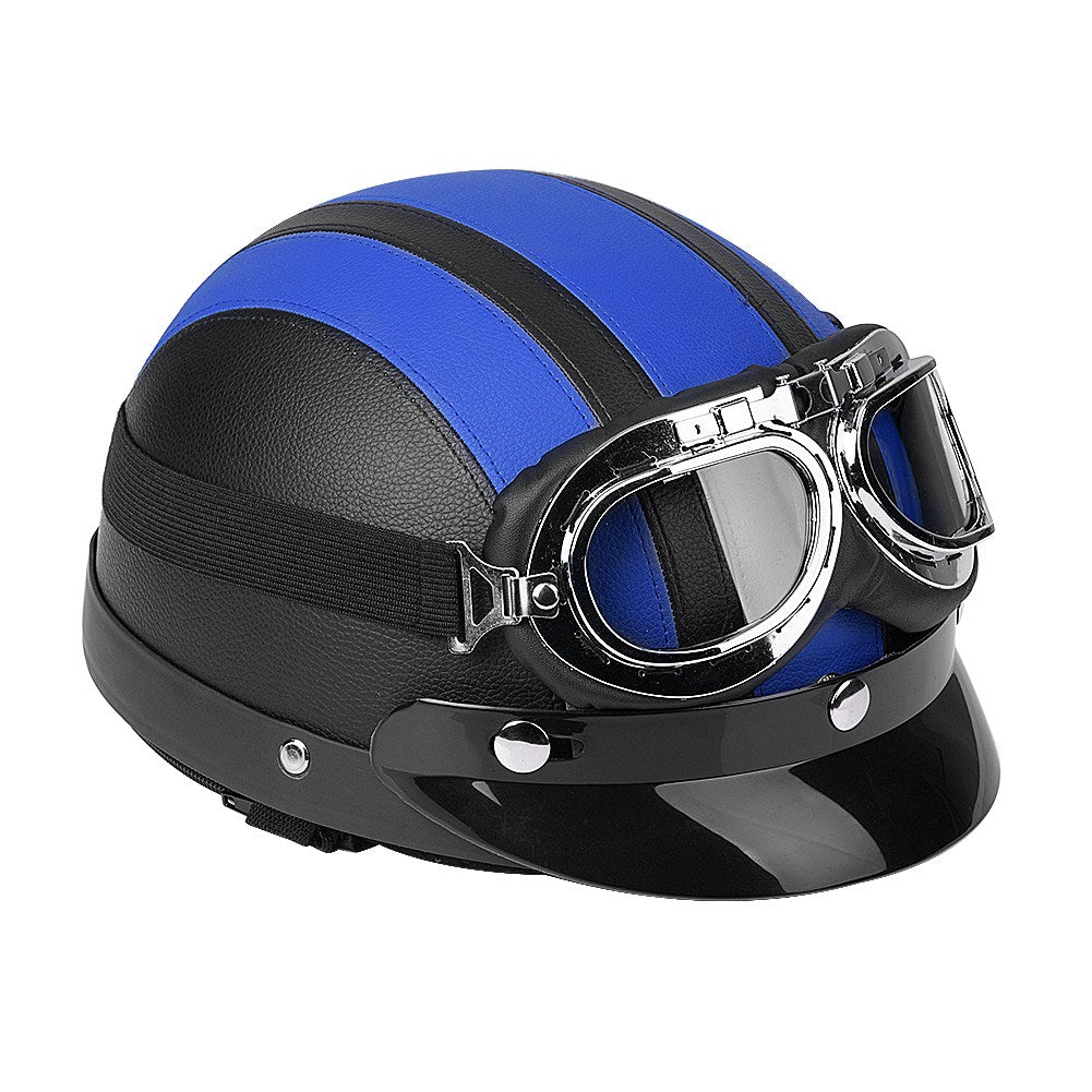 MOTORCYCLE HELMET PEANUT SCOOTER HELMET RETRO WITH GOGGLES 54-60 cm