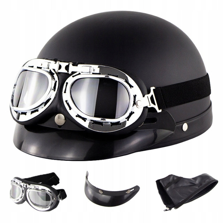 MOTORCYCLE HELMET RETRO GOGGLES BLACK SET Type veteran/nutcase