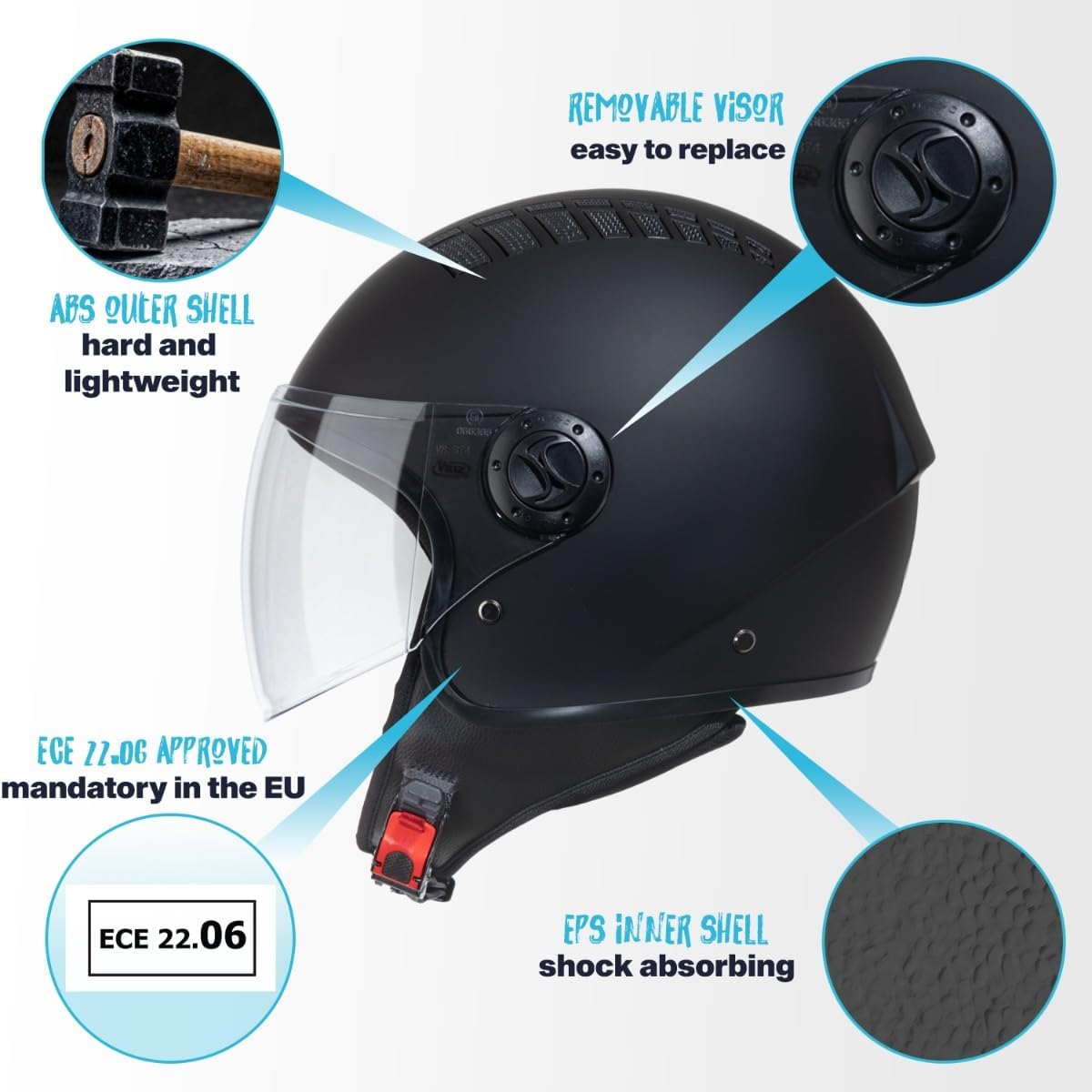 MOTORCYCLE HELMET VINZ SIZE L 59=60CM UNISEX BLACK MAT scooter, moped Manufacturer no brand