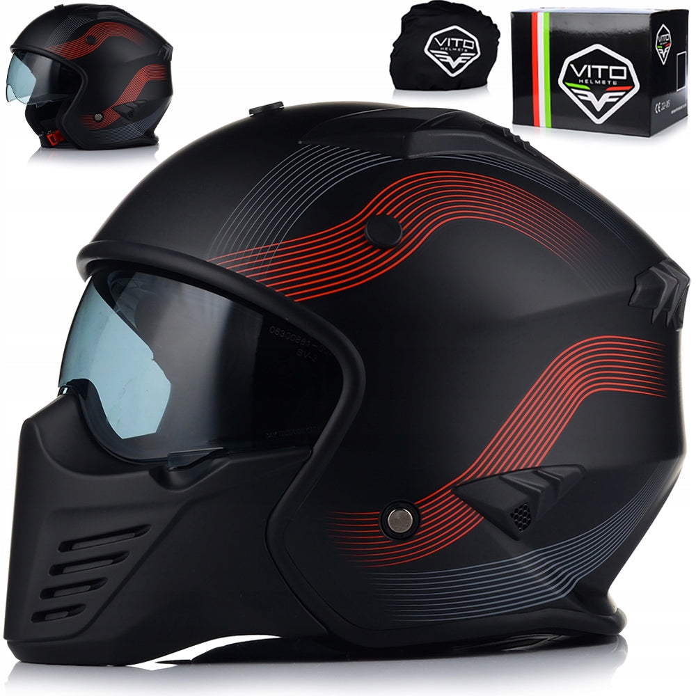 MOTORCYCLE HELMET | VITO BRUZANO RED | OPEN + DETACHABLE JAW + BLEND