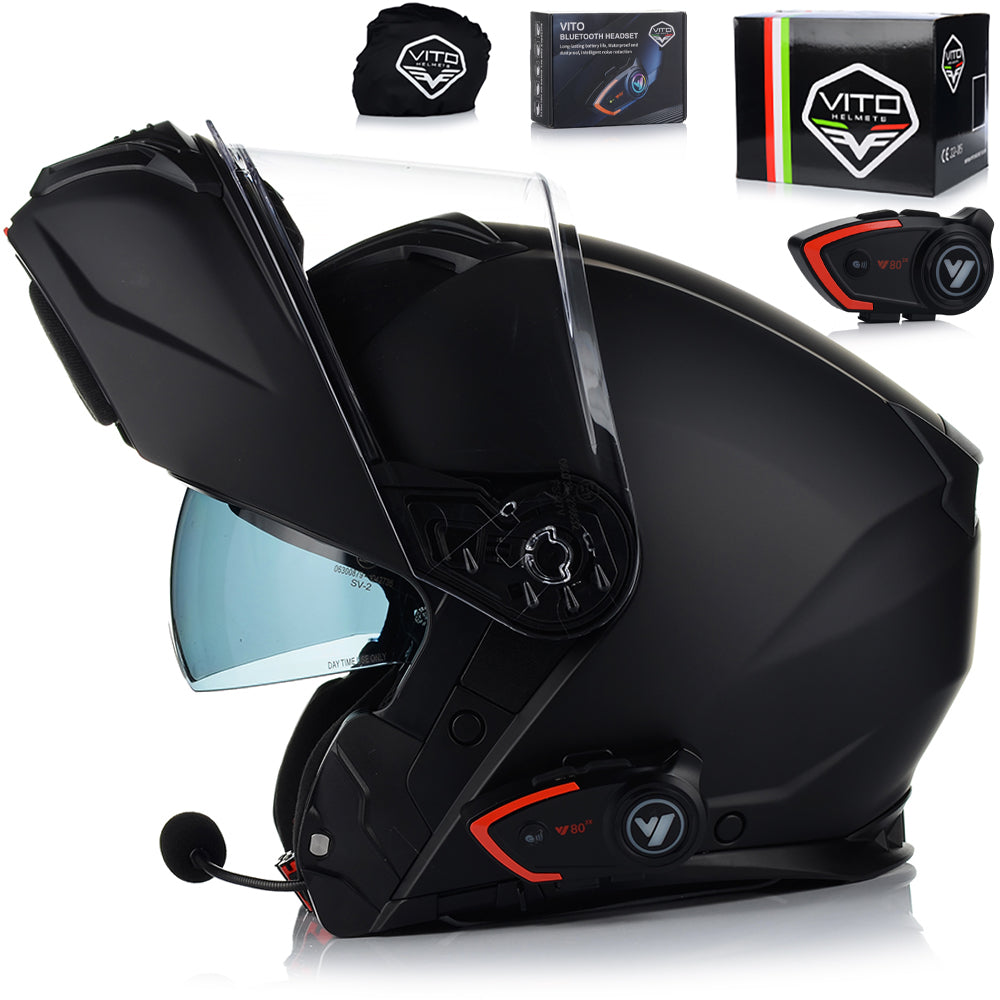 MOTORCYCLE HELMET | VITO PRATO BLACK MATT | JAW + BLEND + INTERCOM