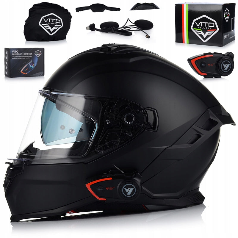 MOTORCYCLE HELMET | VITO PRESTO BLACK MAT | INTEGRAL + INTERCOM + BLEND