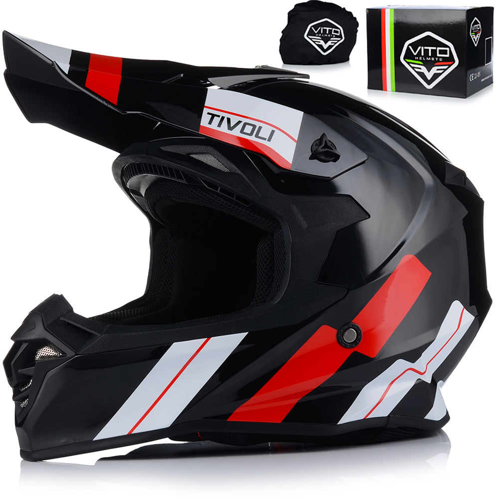 MOTORCYCLE HELMET | VITO TIVOLI BLACK/RED | OFF-ROAD ENDURO CROSS QUAD ATV