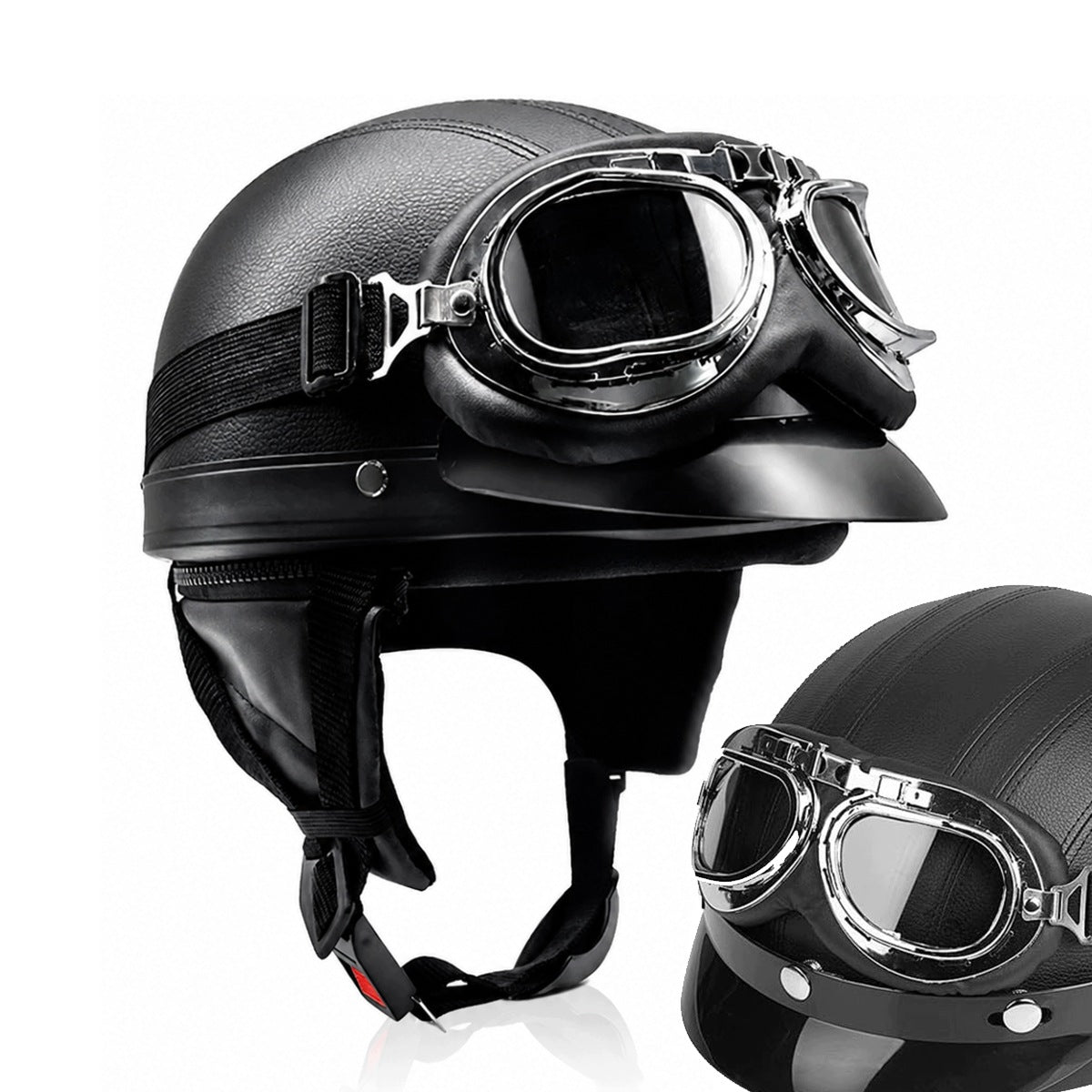 MOTORCYCLE HELMET WITH RETRO CHOPPER GOGGLES