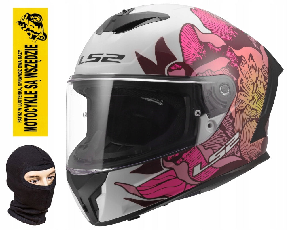 MOTORCYCLE INTEGRAL HELMET LS2 FF820 RAPID III POPPIES II WHITE PINK XXS