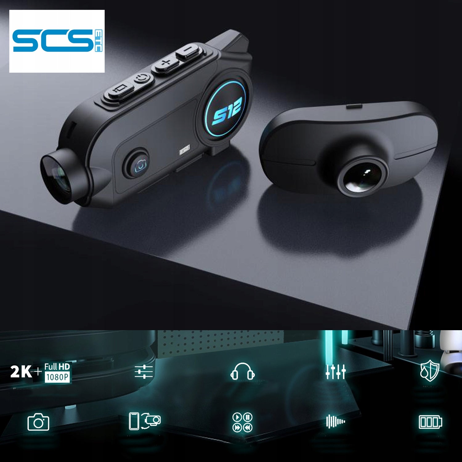 MOTORCYCLE INTERCOM 2x CAMERA 2K+FHD SONY WIFI BT Manufacturer's catalog number SCS S12