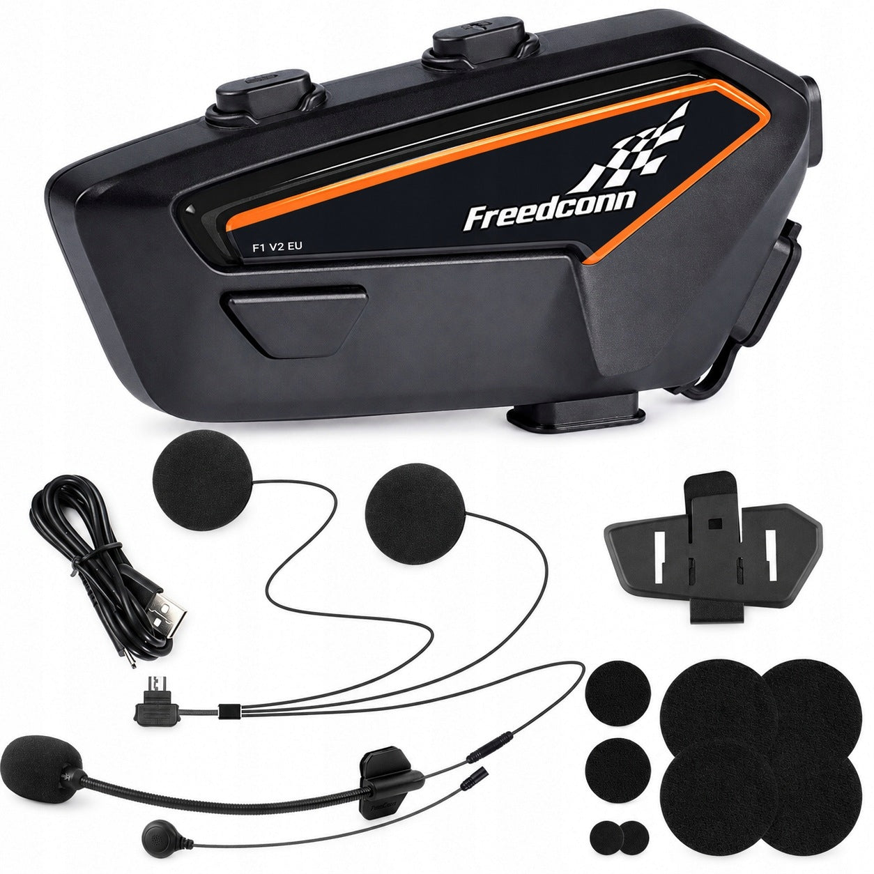 MOTORCYCLE INTERCOM FREEDCONN F1 V2 EU BLUETOOTH 5.2 says in Polish