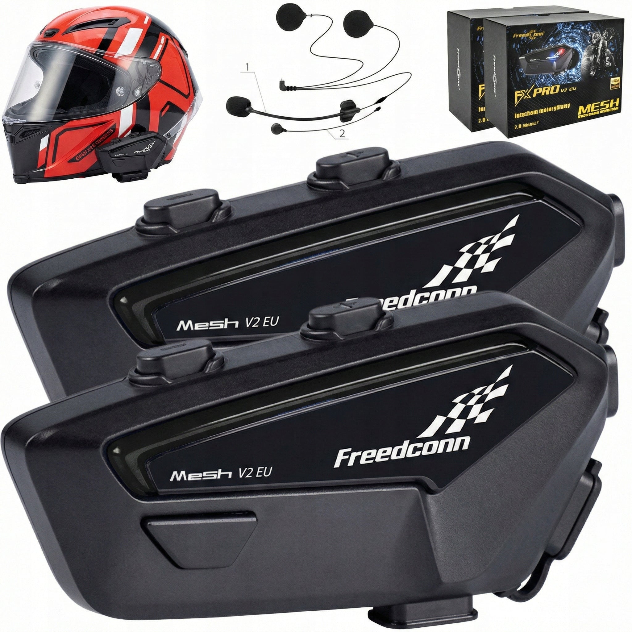 MOTORCYCLE INTERCOM FREEDCONN FX PRO V2 EU for 6 PEOPLE Bluetooth 5.0 x2