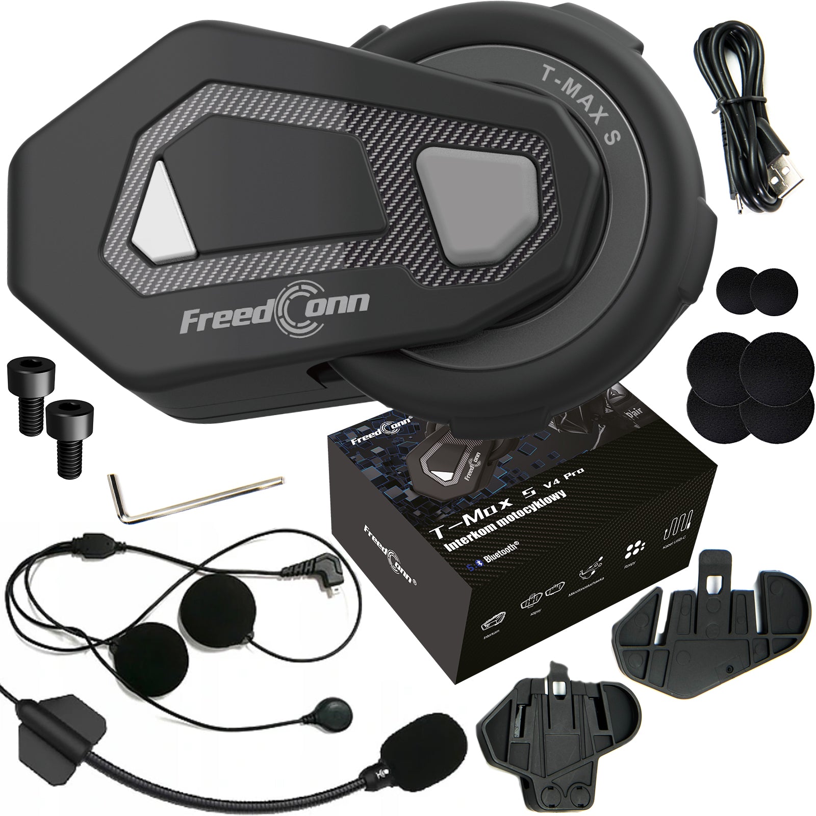 MOTORCYCLE INTERCOM FREEDCONN T-MAX + in Polish MESSAGES + 2 MICROPHONES