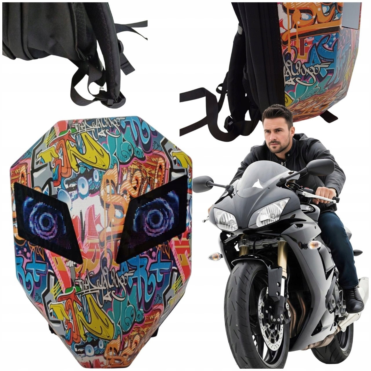 MOTORCYCLE LED BACKPACK WITH GRAFFITI DISPLAY BLUETOOTH APPLICATION MAXTA