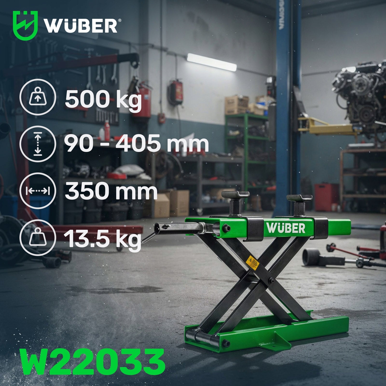 MOTORCYCLE TRAPEZOIDAL SCREW LIFTER 500 KG SCISSOR STAND PLATFORM Maximum lifting height 405 mm