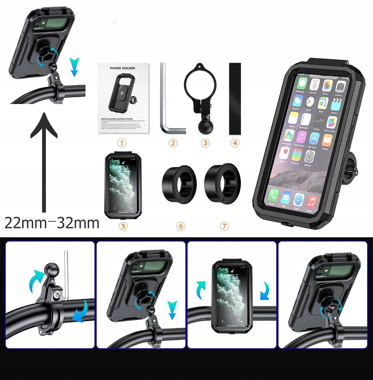 MOTORCYCLE WATERPROOF HOLDER ADJUSTABLE360° FOR PHONE WITH VIBRATION DAMPING Packaging status original