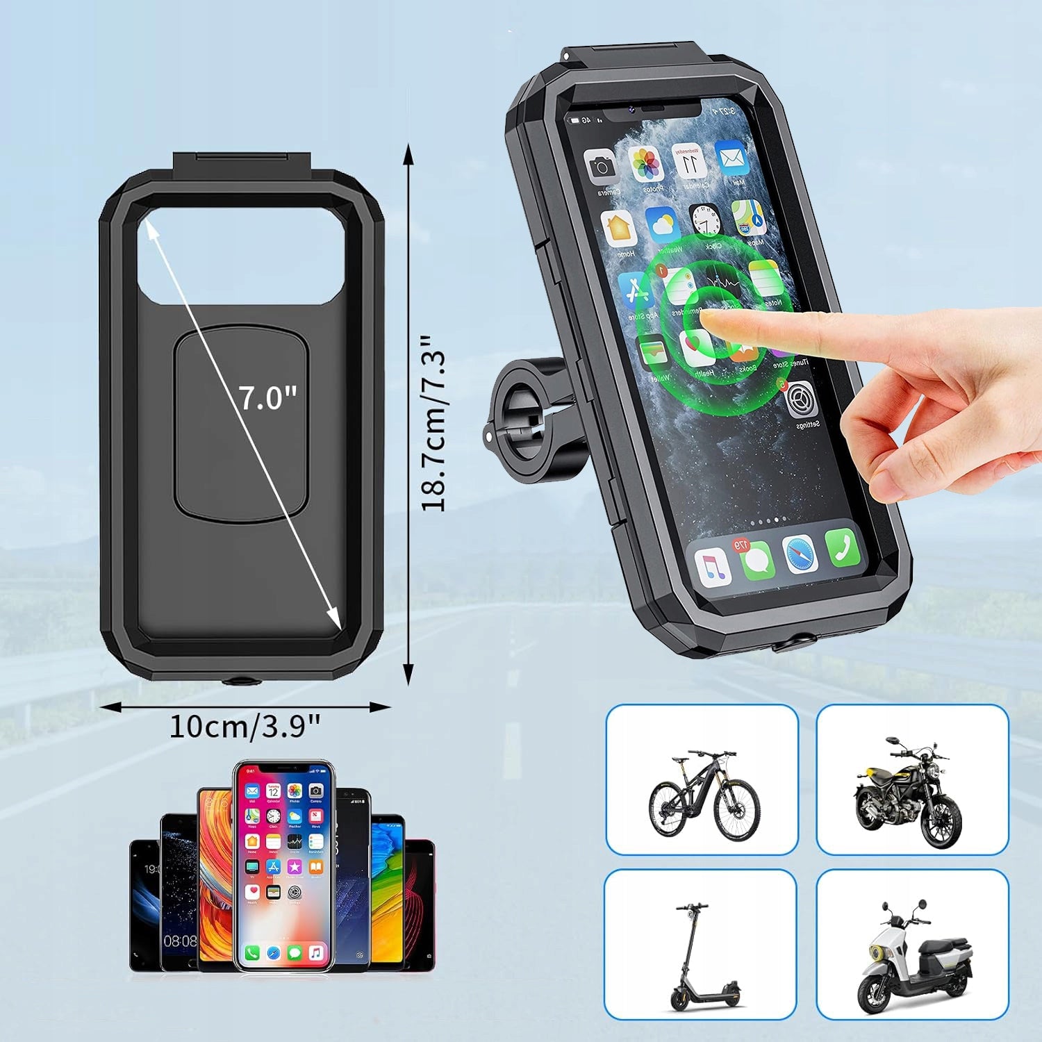 MOTORCYCLE WATERPROOF HOLDER ADJUSTABLE360° FOR PHONE WITH VIBRATION DAMPING Product weight with unit packaging 0.33 kg