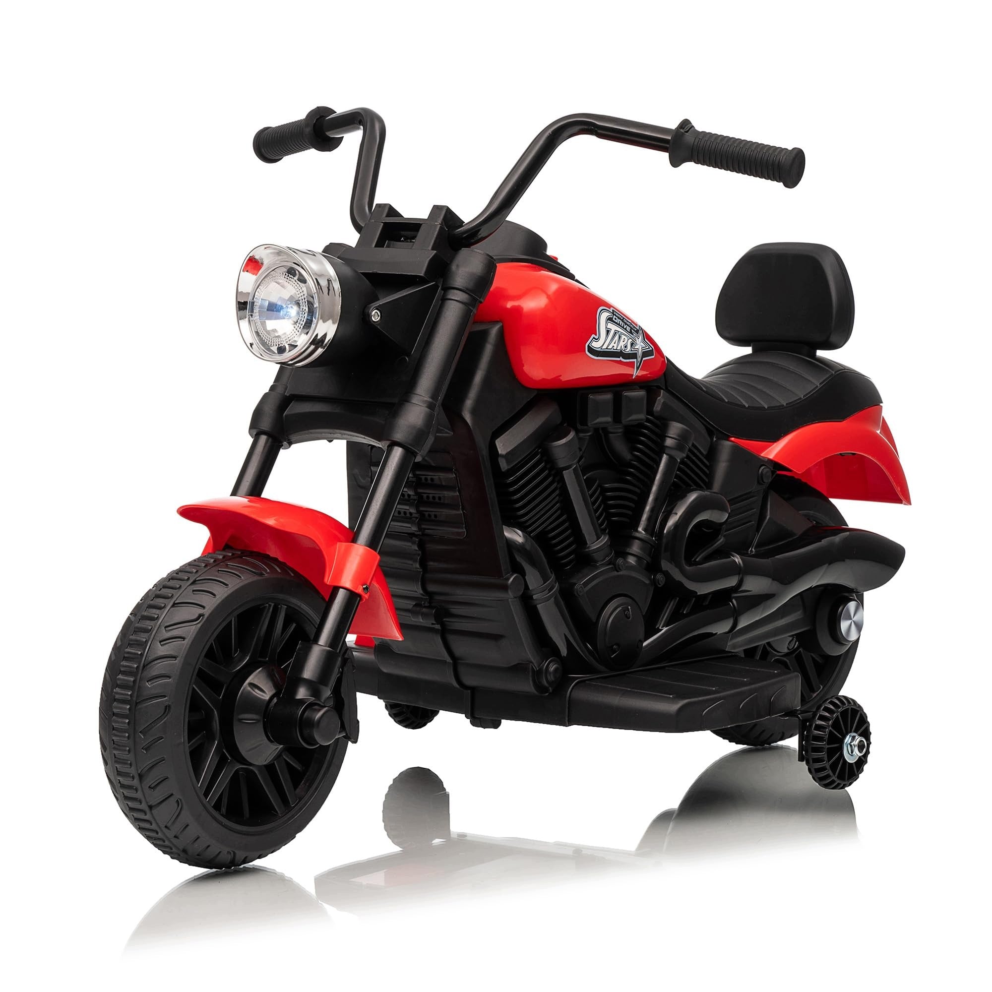 MOTOREK ELEKTRYCZNY DLA DZIECI 6V BOCZNYMI KÓŁKAMI MUZYKA ŚWIATŁA CZERWONY