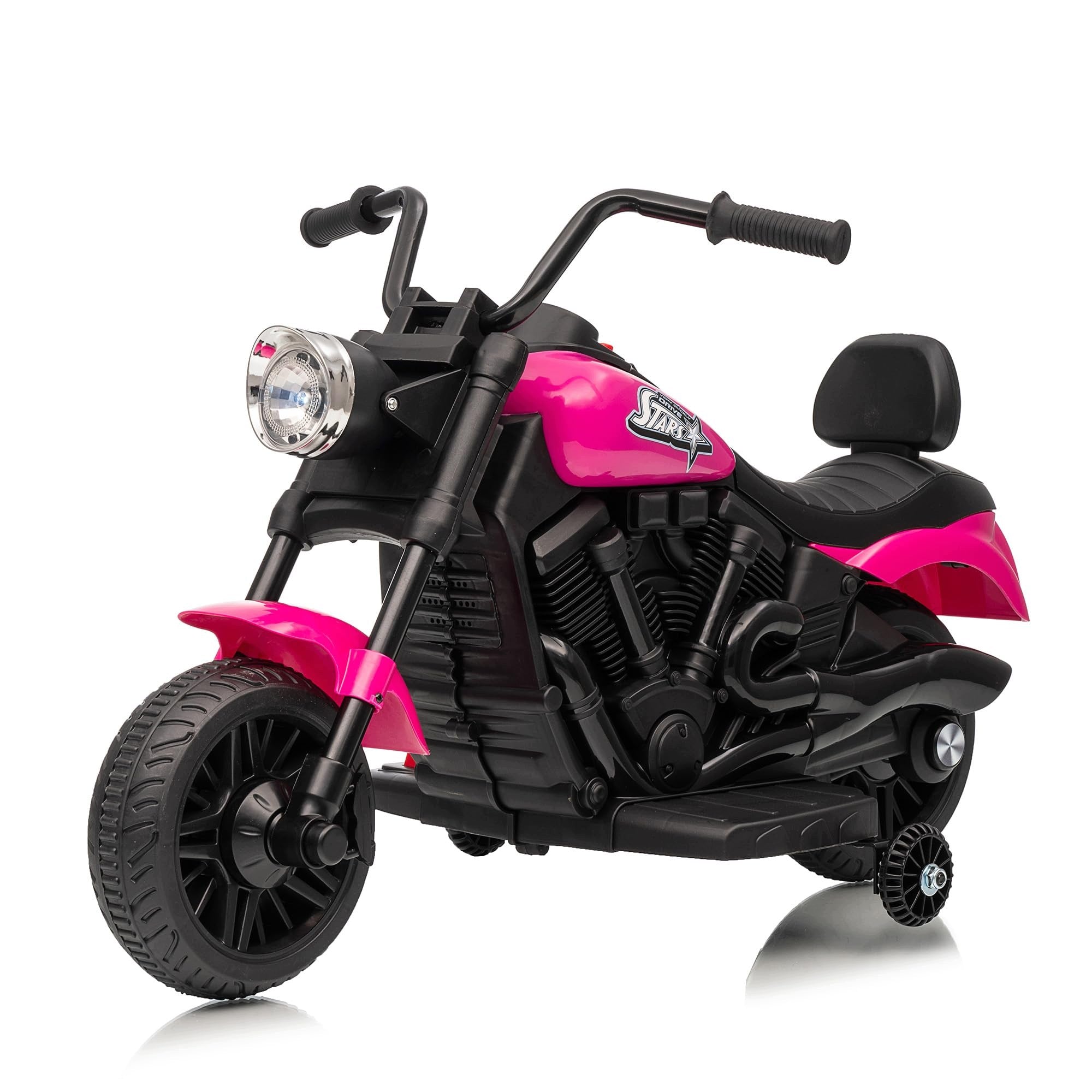 MOTOREK ELEKTRYCZNY DLA DZIECI 6V BOCZNYMI KÓŁKAMI MUZYKA ŚWIATŁA MALINOWY
