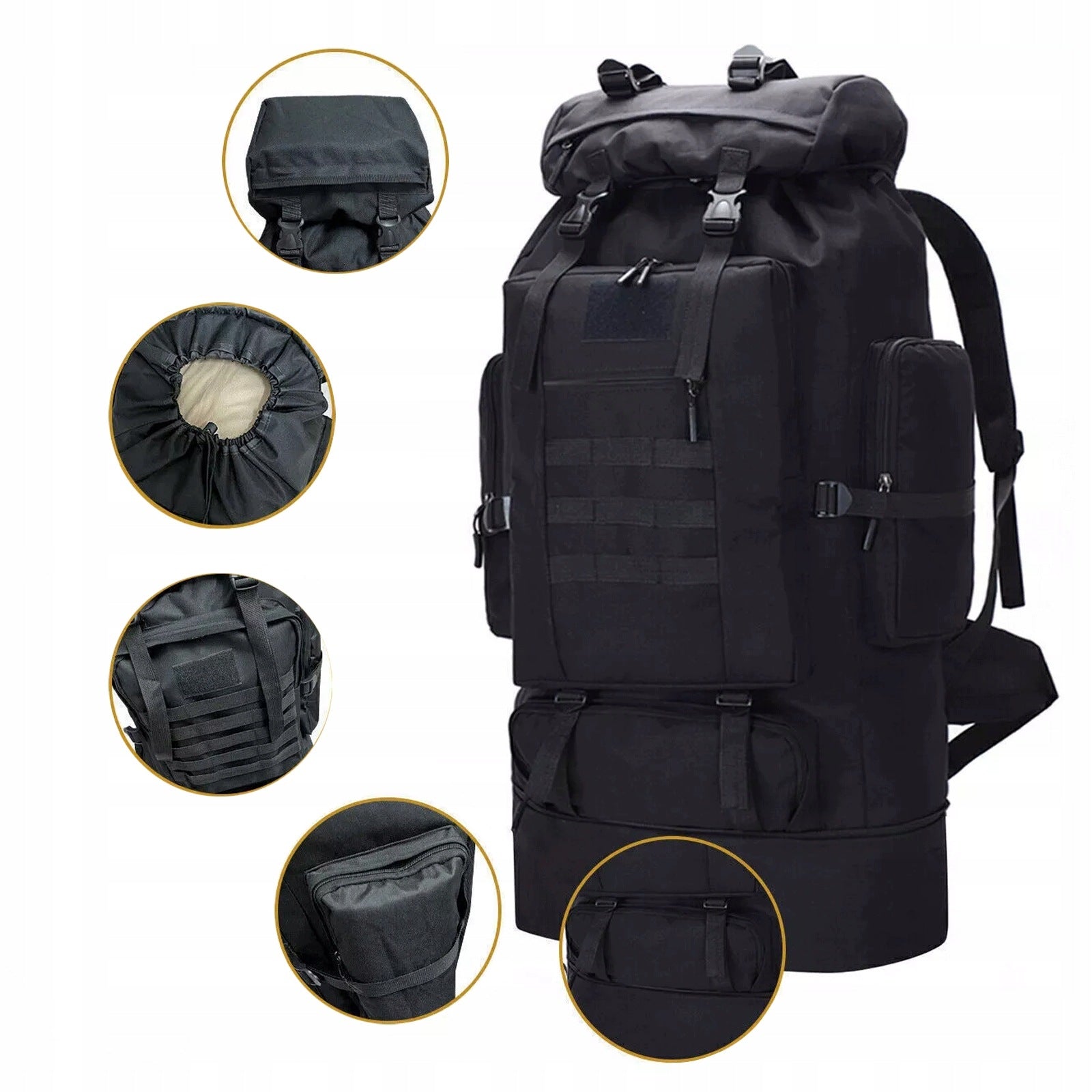 MOUNTAIN TREKKING HIKING BACKPACK 100l MEN'S WOMEN'S STRONG BLACK MILITARY Packaging status original