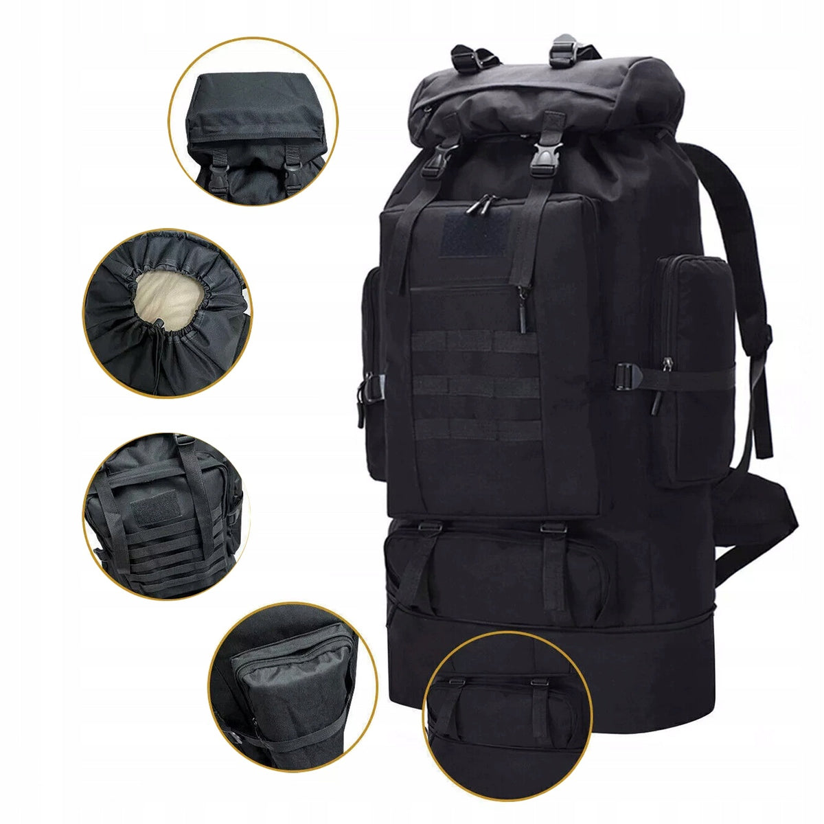 MOUNTAIN TREKKING HIKING BACKPACK 100l MEN'S WOMEN'S STRONG BLACK MILITARY Packaging status original