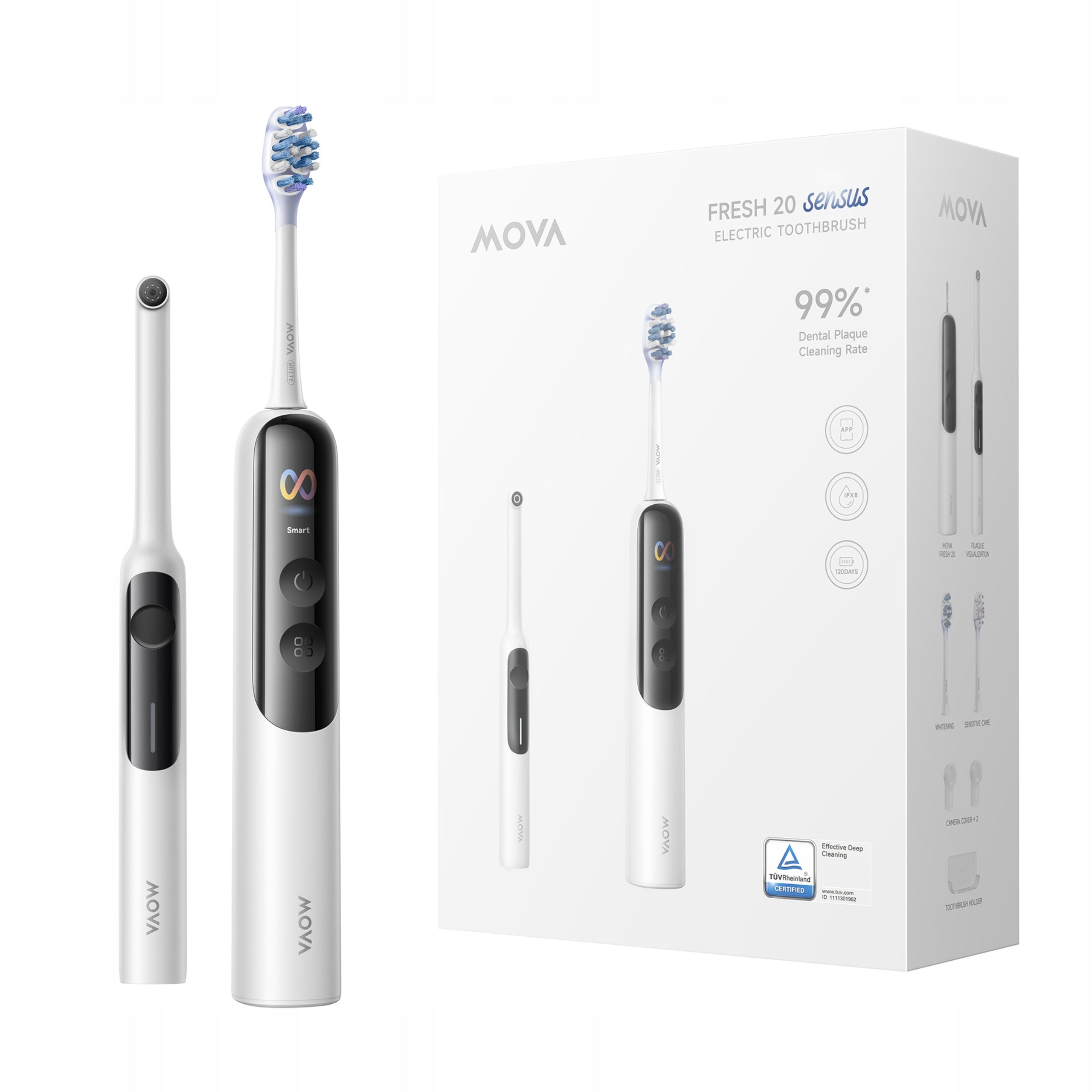 MOVA Fresh 20 Sensus Electric Toothbrush AI Analysis 2 Tips White