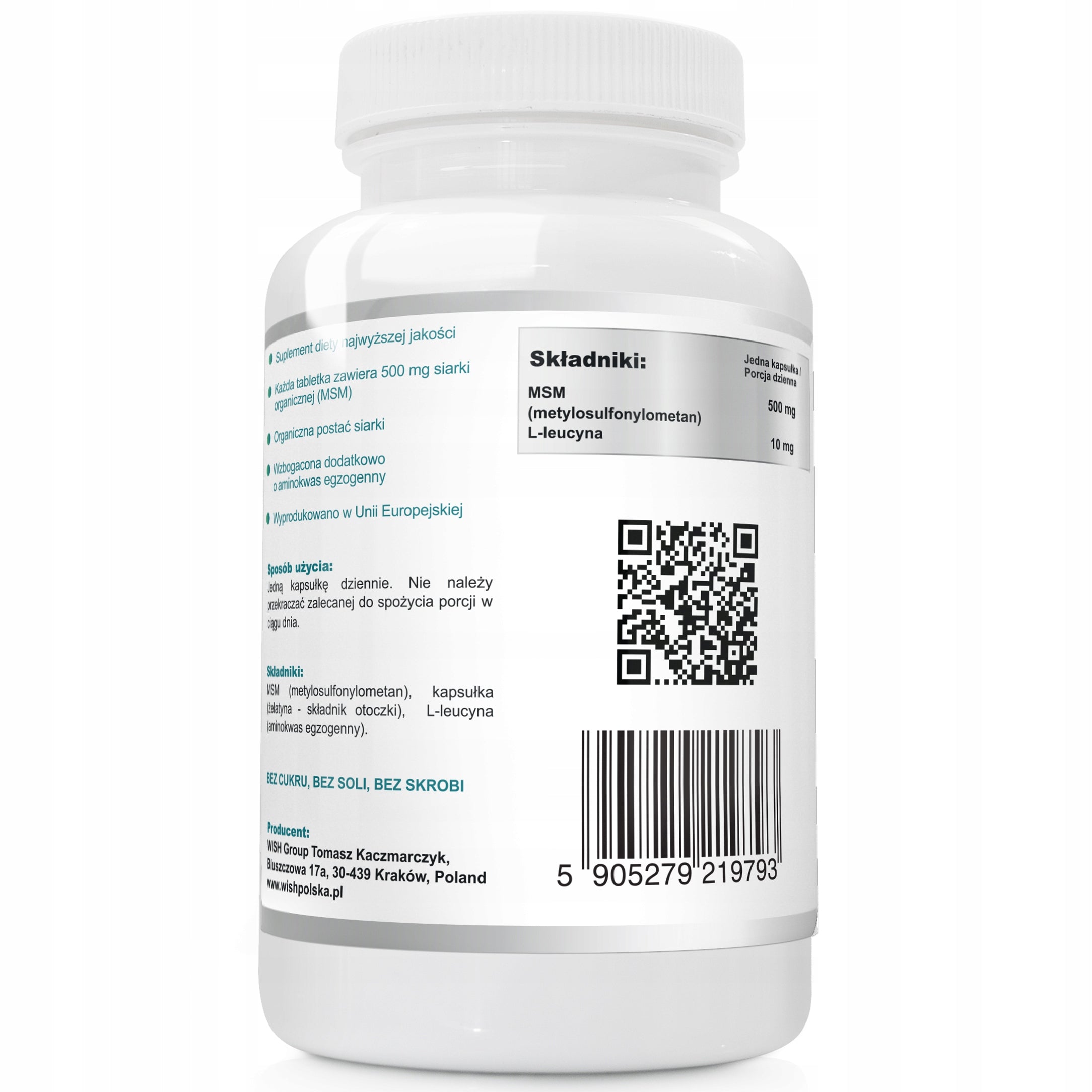 MSM ORGANIC SULFUR 500mg 500 tablets COLLAGEN Manufacturer code 5905279219366
