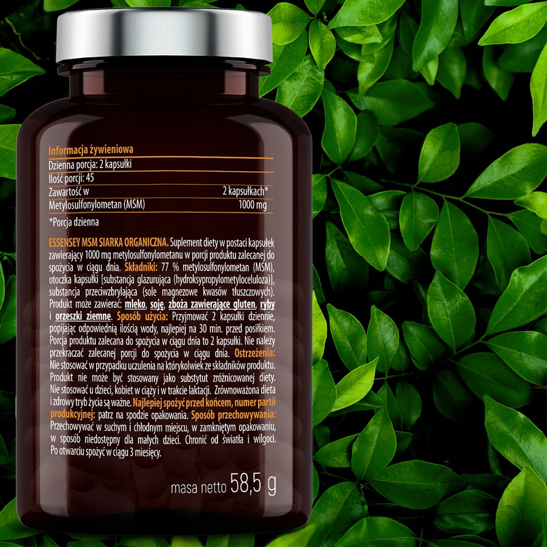 MSM ORGANIC SULFUR UP TO 1000 MG HIGH PORTION FOR ATHLETES 90 VEGE KAPS Name MSM na stawy, kolana, rzepkę, ścięgna