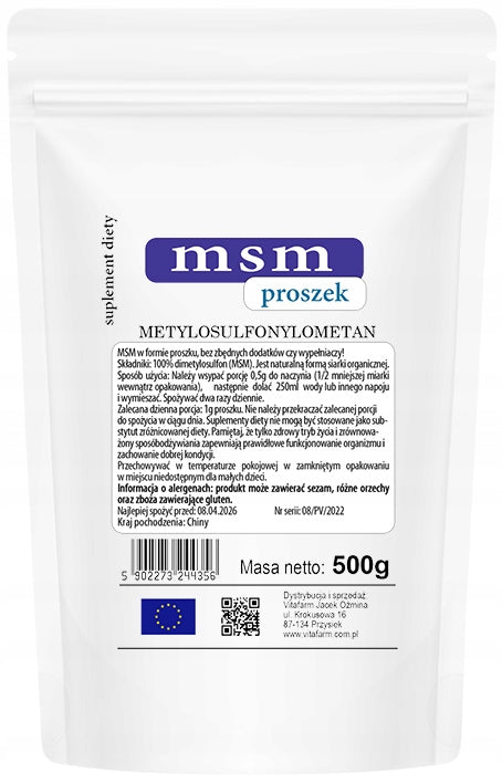MSM ORGANIC SULPHUR 0,5 KG METHYLSULFONYLMETHANE