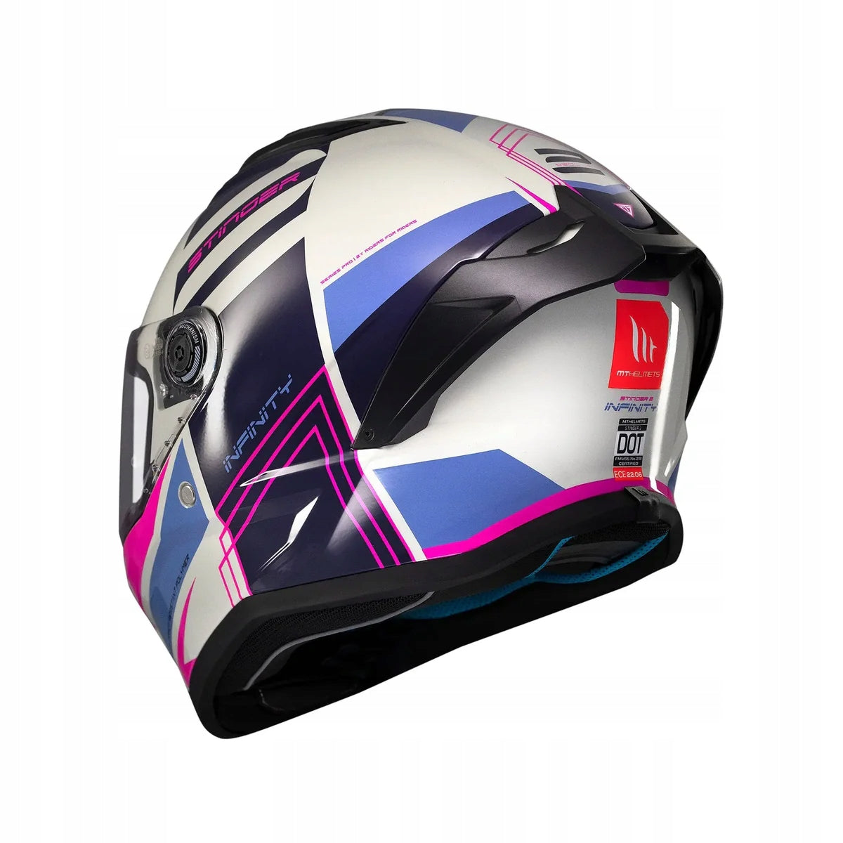 MT HELMETS STINGER 2 THRONE C8 WHITE BLUE PINK MOTORCYCLE HELMET WHITE Manufacturer MT