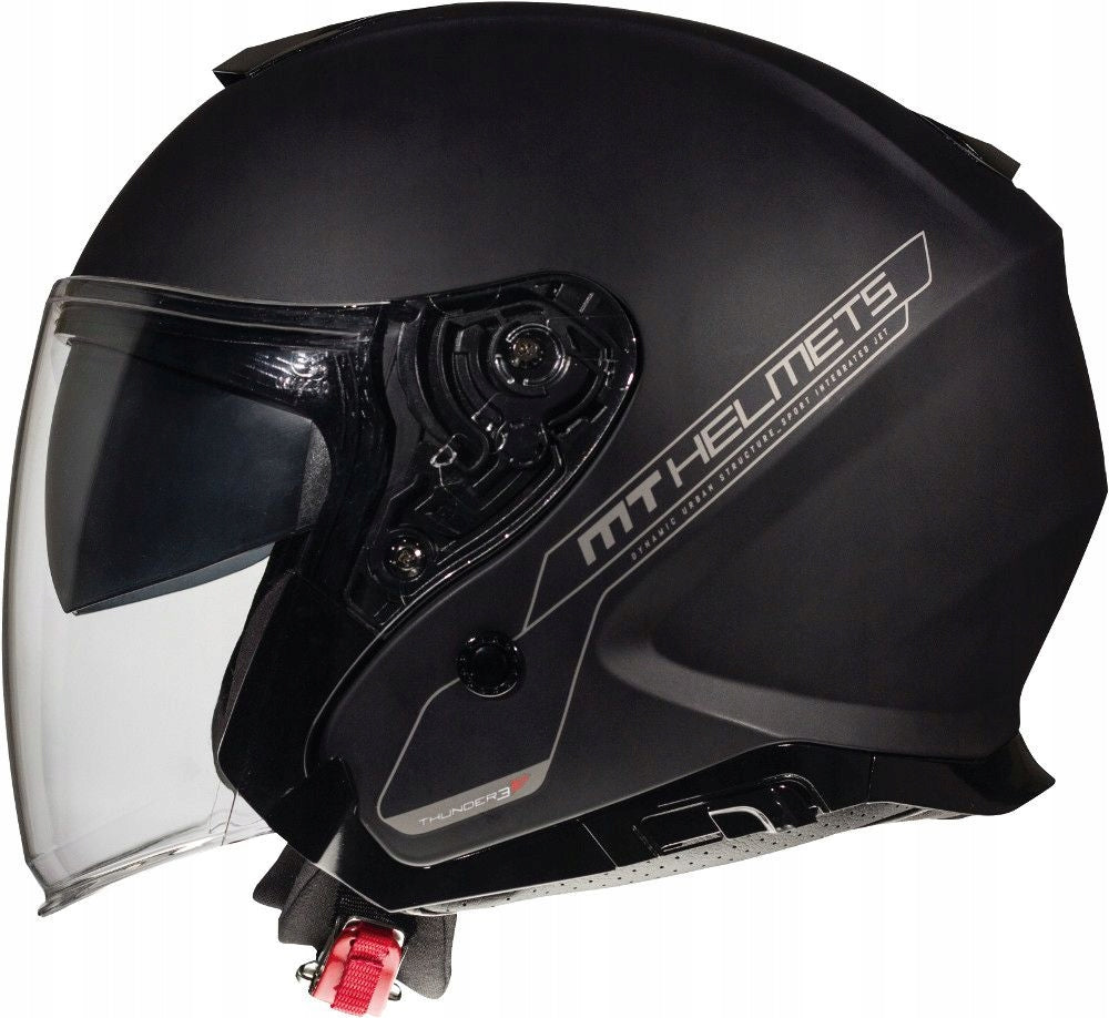 MT OPEN JET HELMET WITH BLEND THUNDER 3 SV JET BLACK COLOR BLACK SIZE S