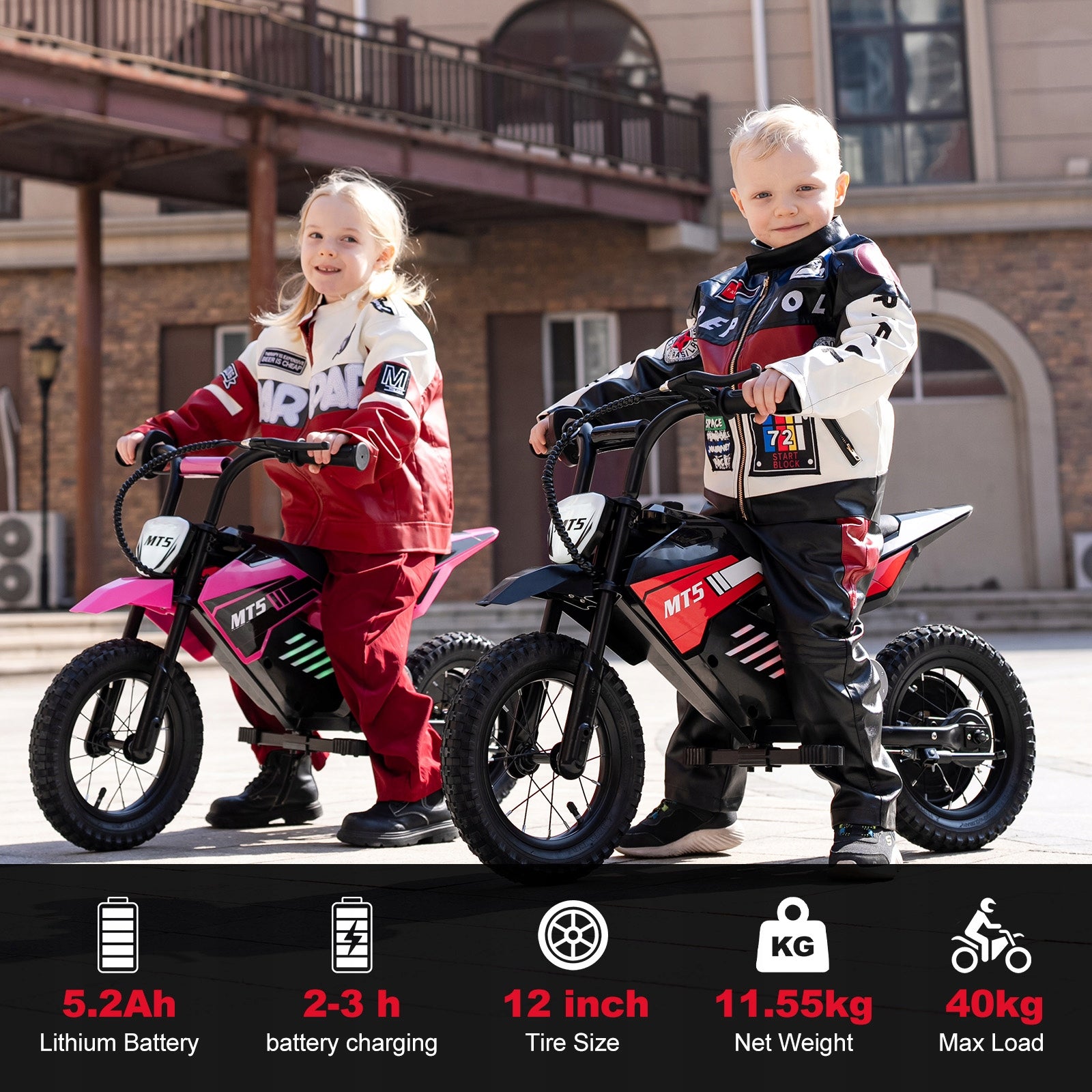 MT5 Elektro Motorrad Kinder, 12 Zoll Reifen, 5,2Ah Akku bis 15km Reichweite Manufacturer code MM-MT5-BLACK