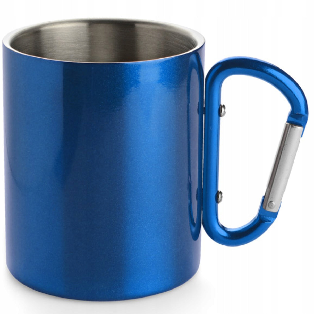 MUG CAMP 250 ML Blue steel travel mug with carabiner hook