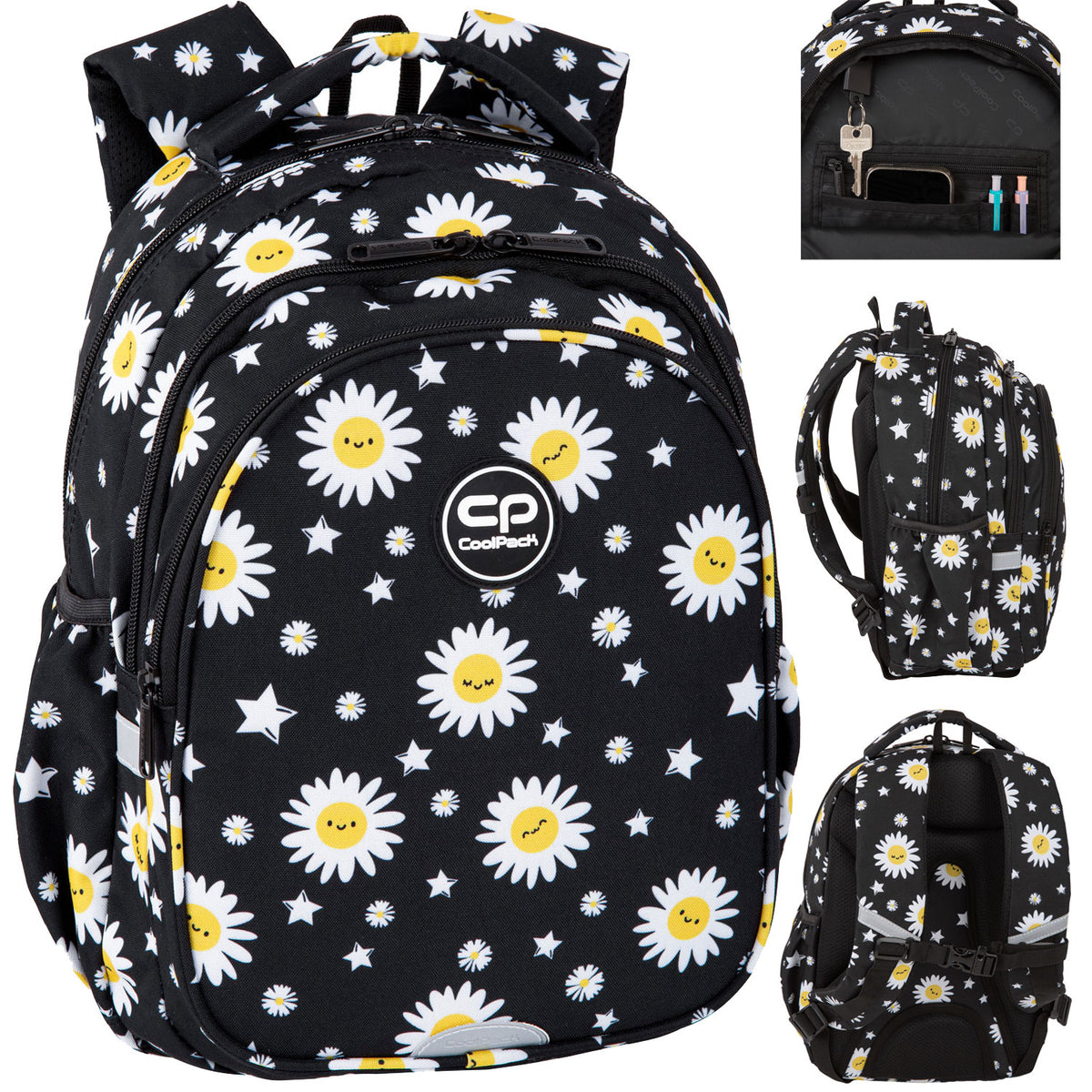 MULTI-CHAMBER SCHOOL BACKPACK COOLPACK BLACK DAISIES 19 L Packaging status original