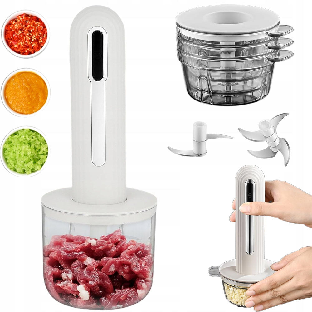 MULTIFUNCTION HAND BLENDER, KNIVES 304, CUP SET, USB, WHITE