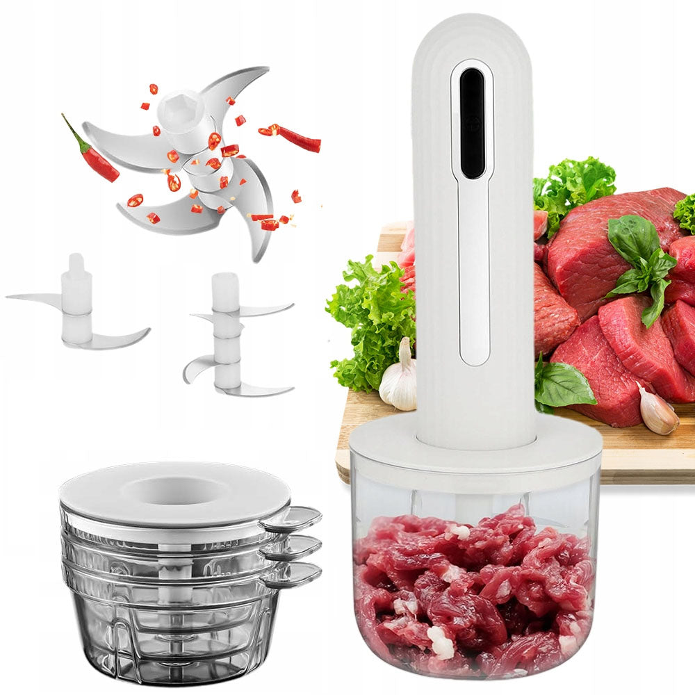 MULTIFUNCTION HAND BLENDER WITH USB CHARGING, 1300MAH, 4 CUPS, WHITE
