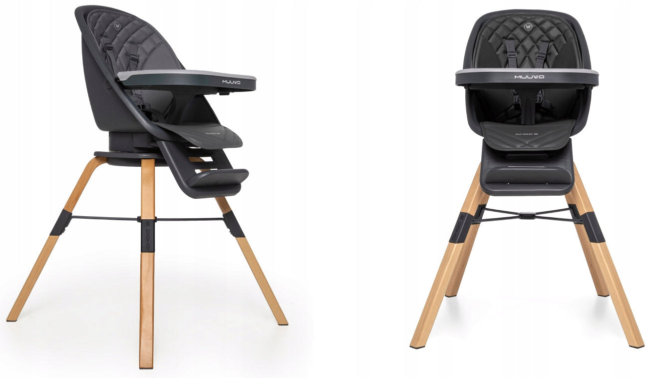 MULTIFUNCTIONAL HIGH CHAIR 3in1 MUUVO CHOC 2 STOOL GRAPHITE Color shades of gray and silver