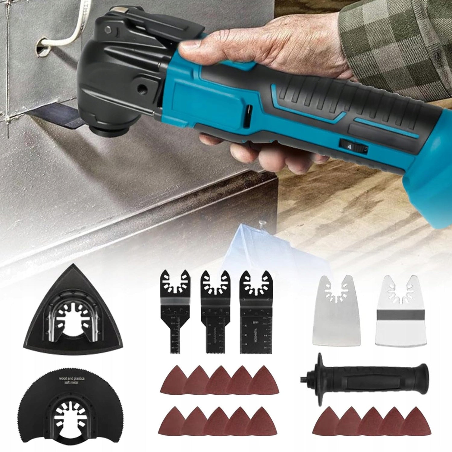 MULTIFUNCTIONAL OSCILLATING TOOL OSCILLATING GRINDER +6 SPEEDS Manufacturer code Multinarzędzie Oscylacyjne Zestaw