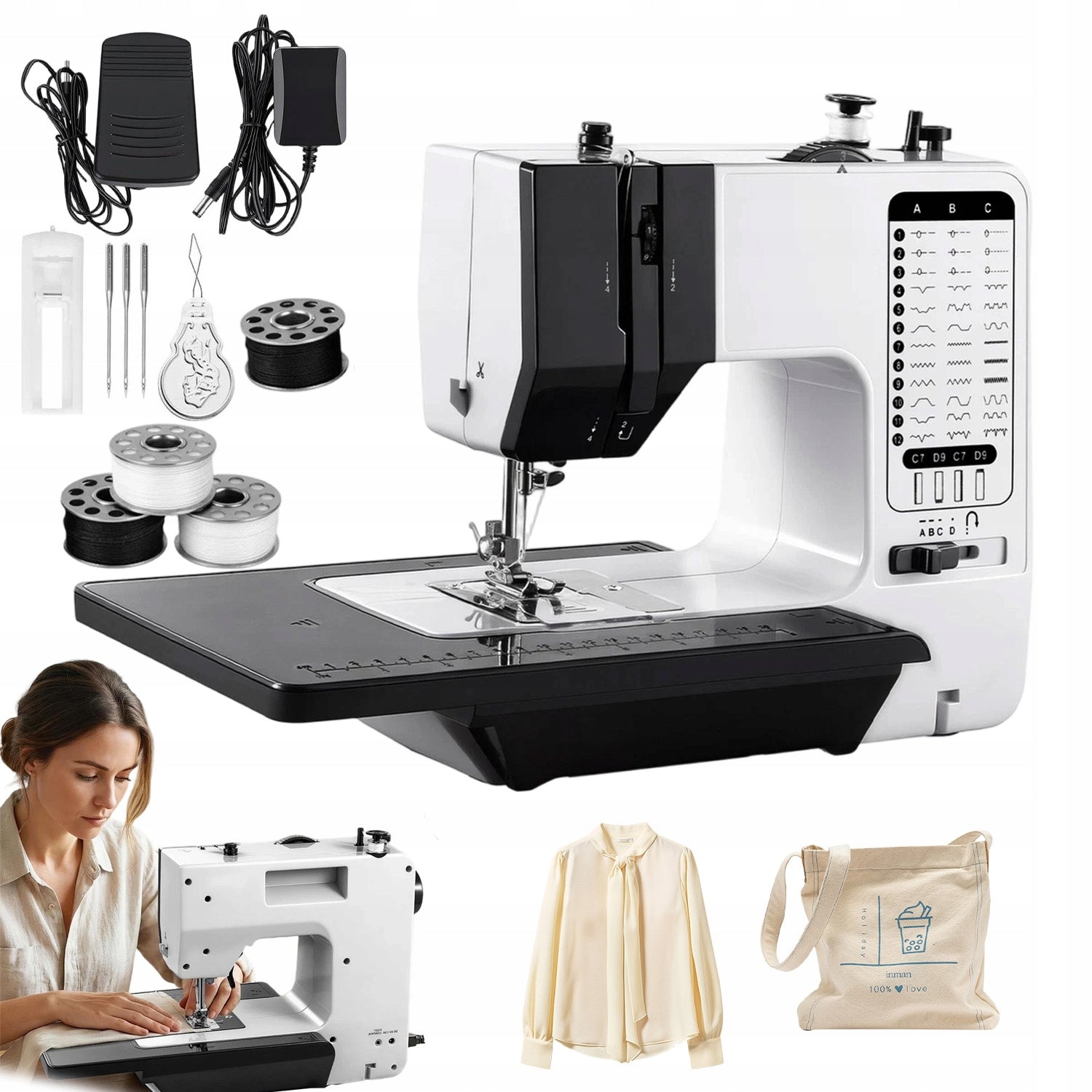 MULTIFUNCTIONAL SMALL HOME SEWING MACHINE 38 STITCHES OVERLOK WITH PEDAL