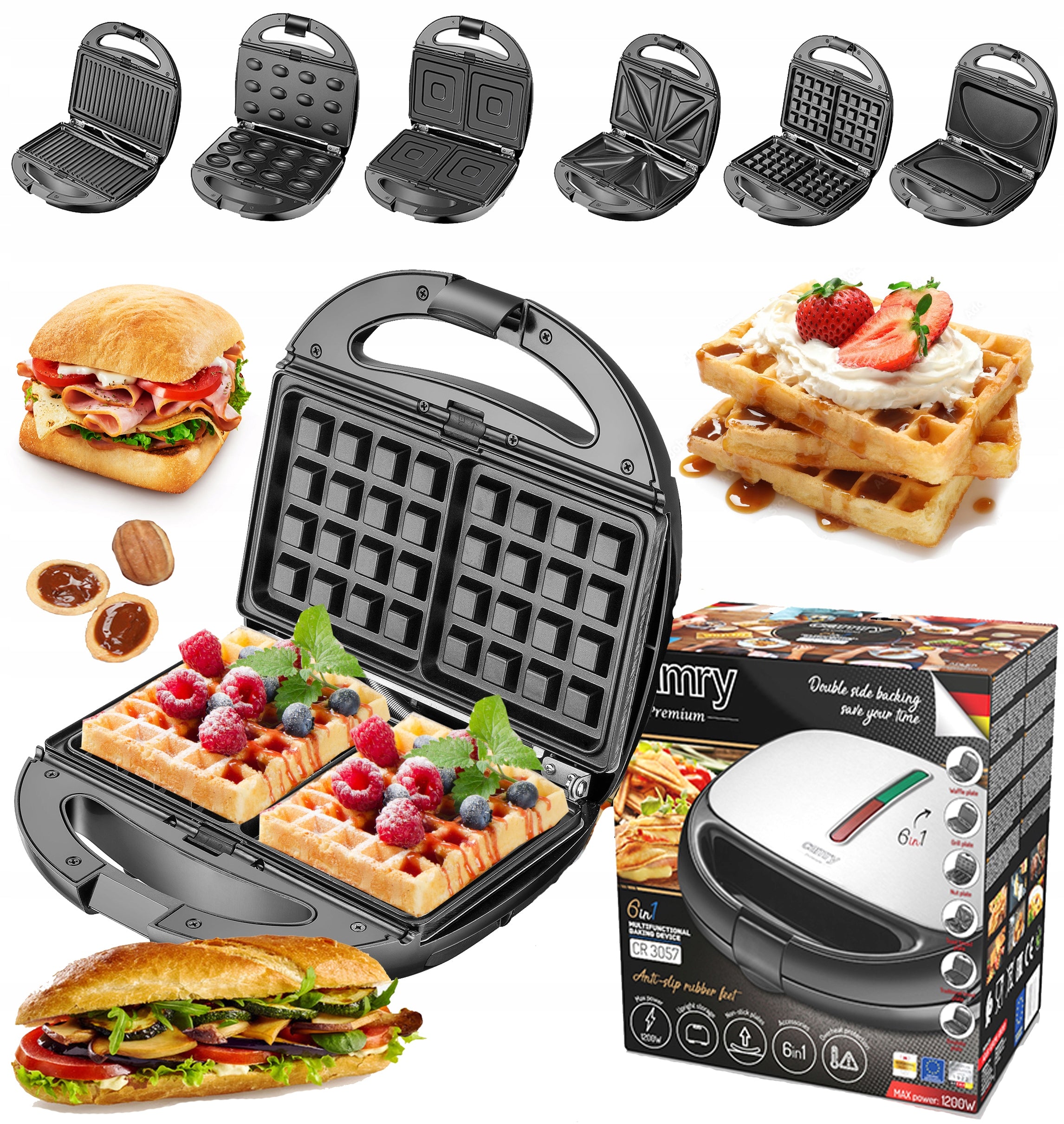 MULTIFUNCTIONAL TOASTER OMELET WAFFLE NUTS 6IN1