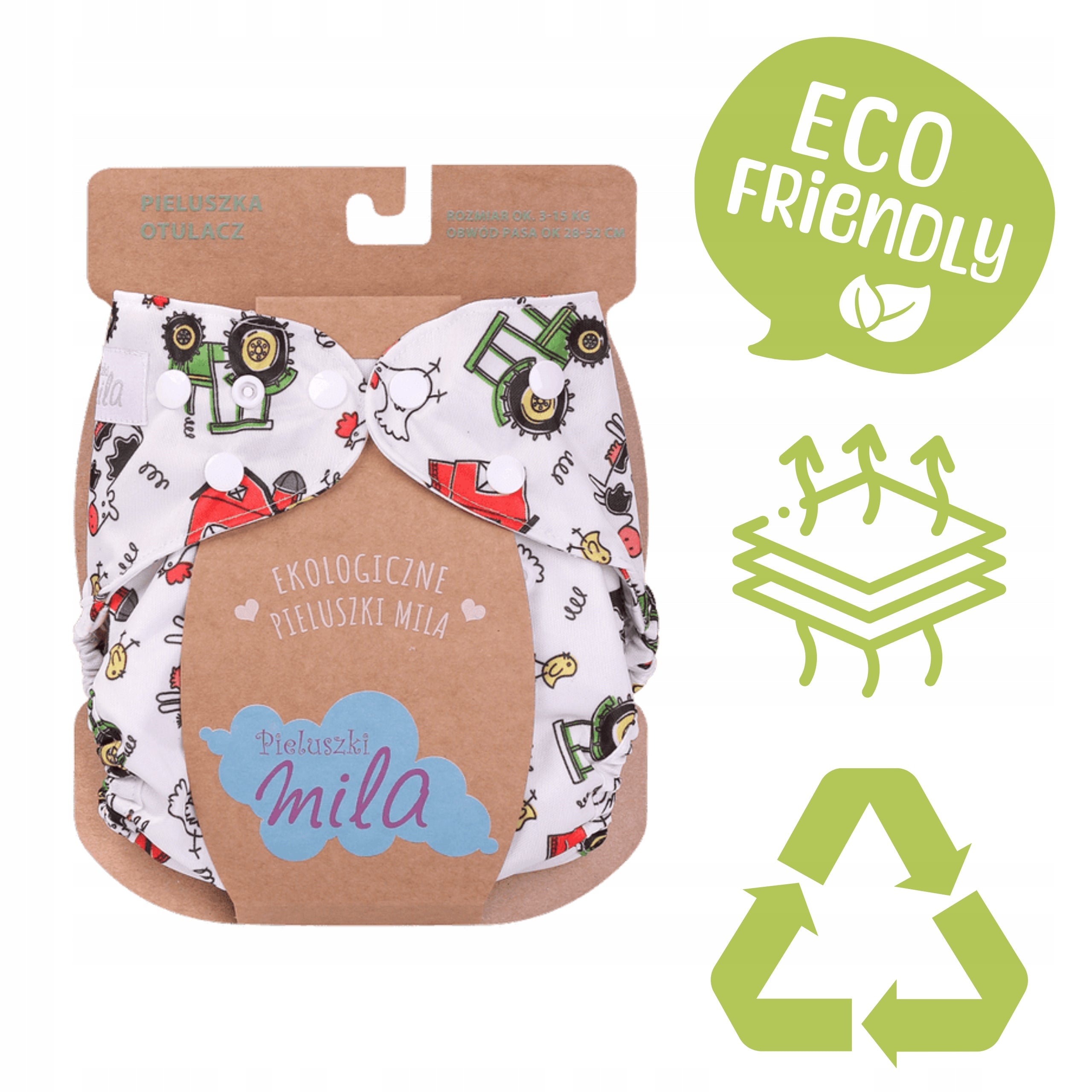 MULTIPIELO reusable diaper SWADDLE for cartridges 3-15 kg COLORFUL farm Kind PUL