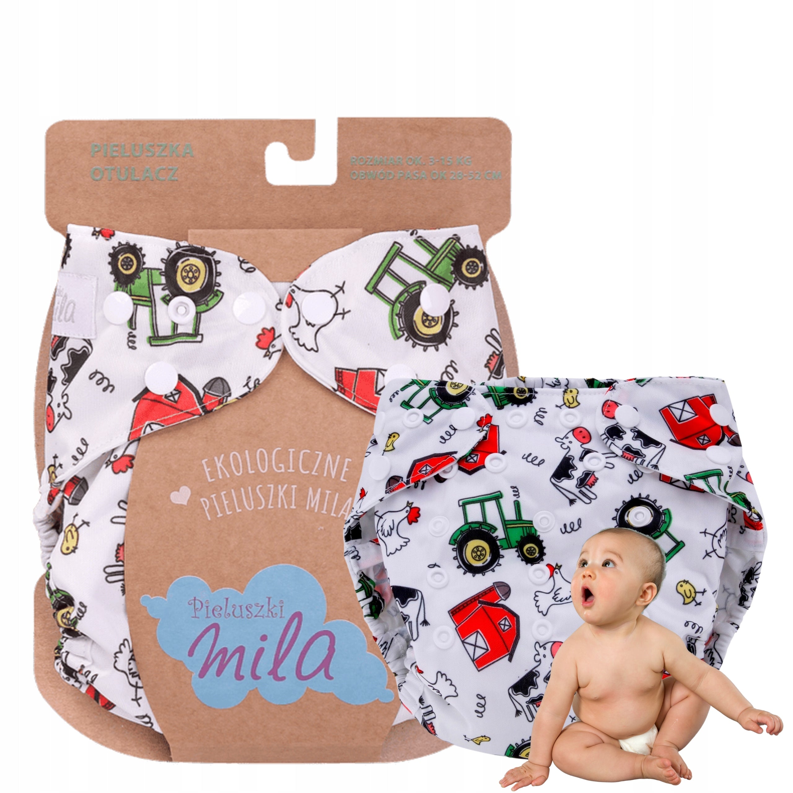 MULTIPIELO reusable diaper SWADDLE for cartridges 3-15 kg COLORFUL farm