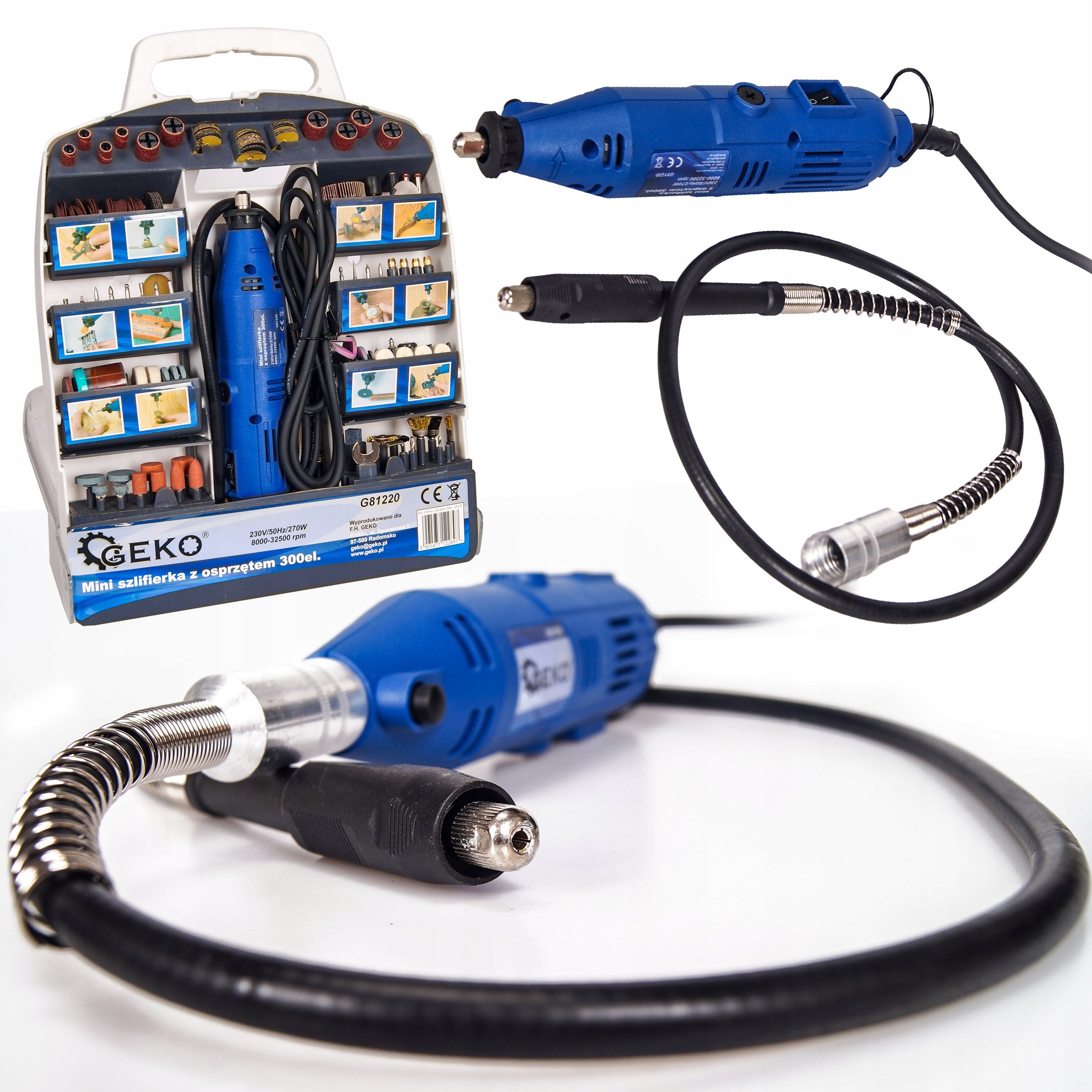 Graviruoklis-šlifuoklis Geko 270 W su aksesuarais - 300 elementų
